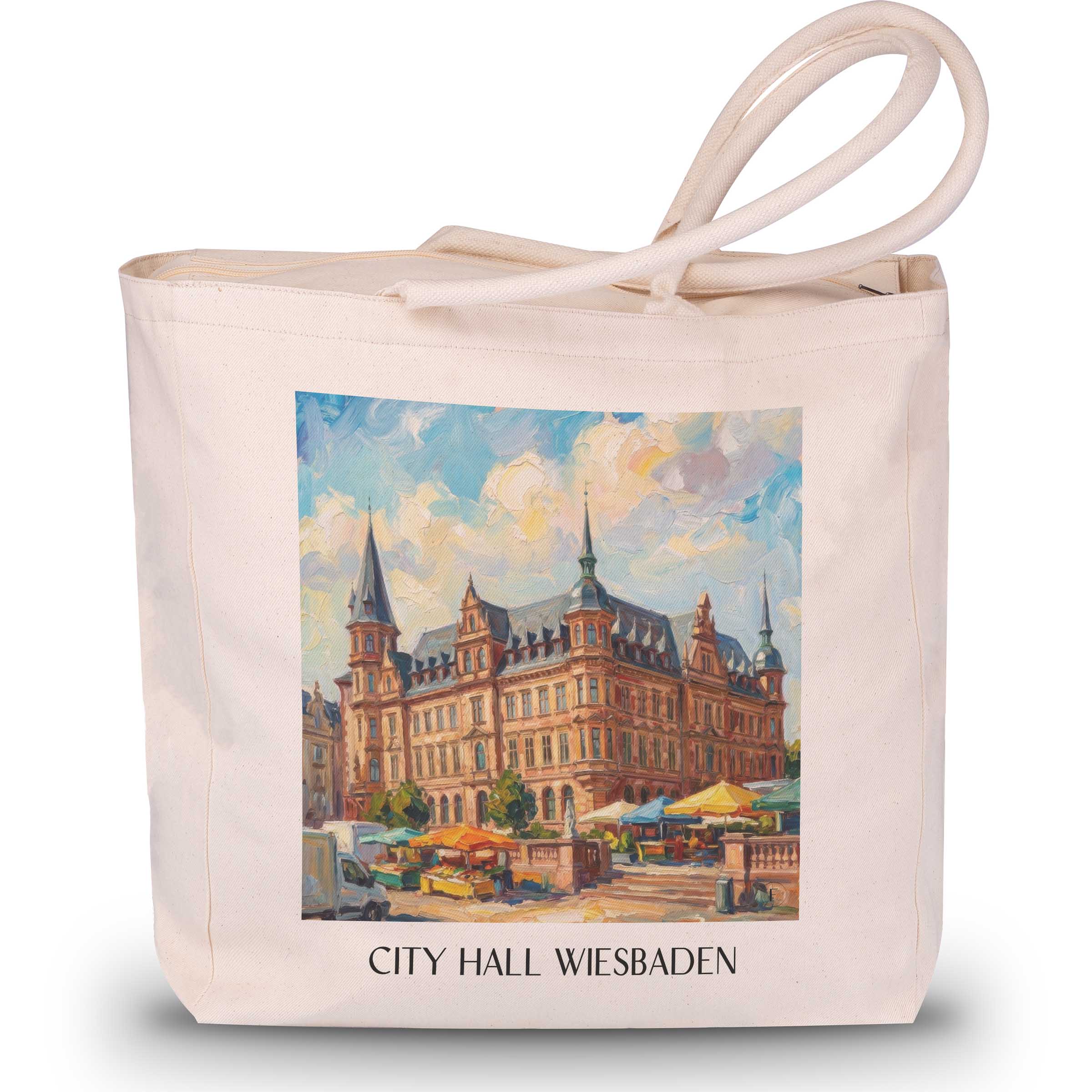 Rathaus Shopping Tasche - Wiesbaden - Deutschland Tote Bag - Einkaufstasche im Ölgemälde Stil