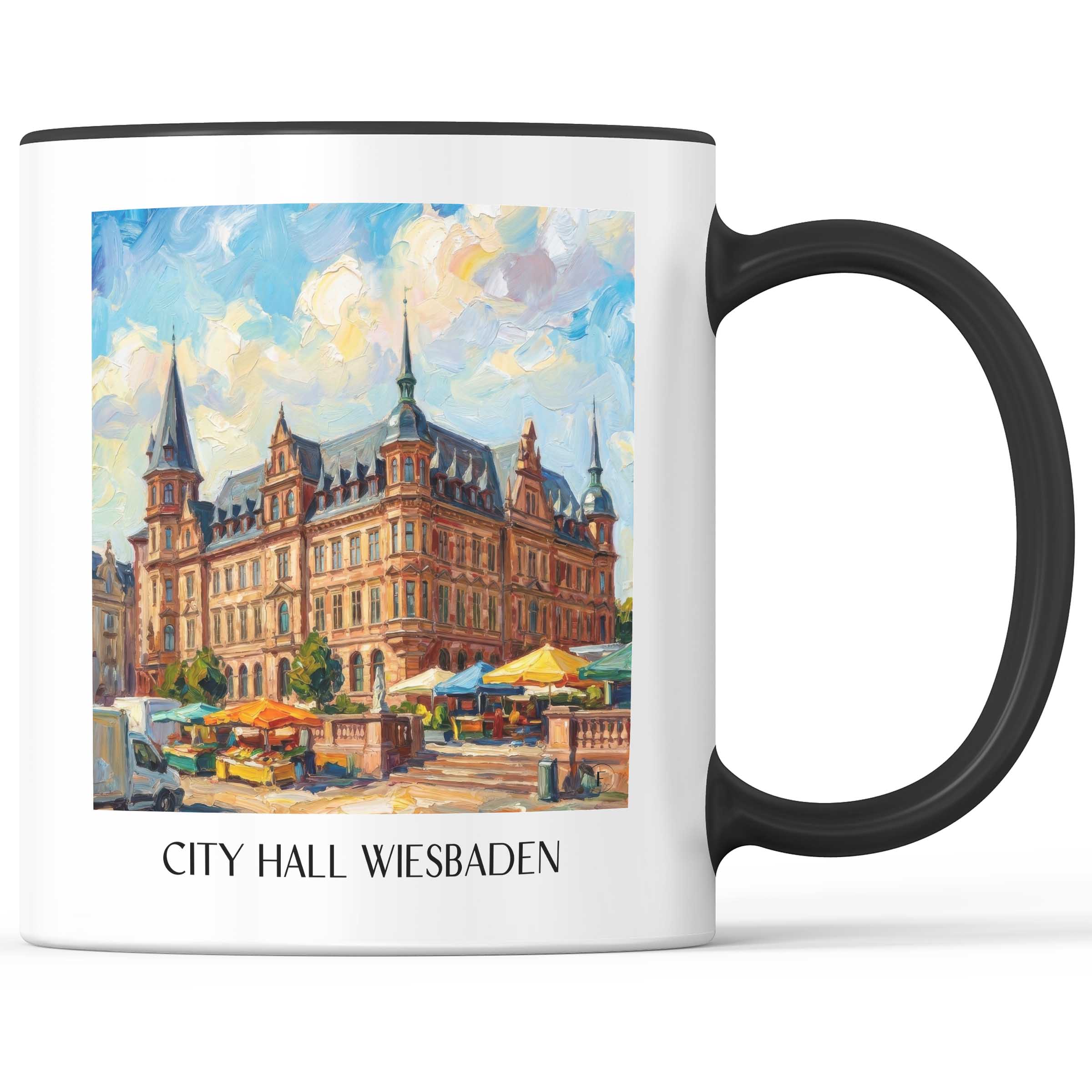 Rathaus Kaffeebecher - Wiesbaden - Deutschland Becher - Kaffeetasse im Ölgemälde Stil