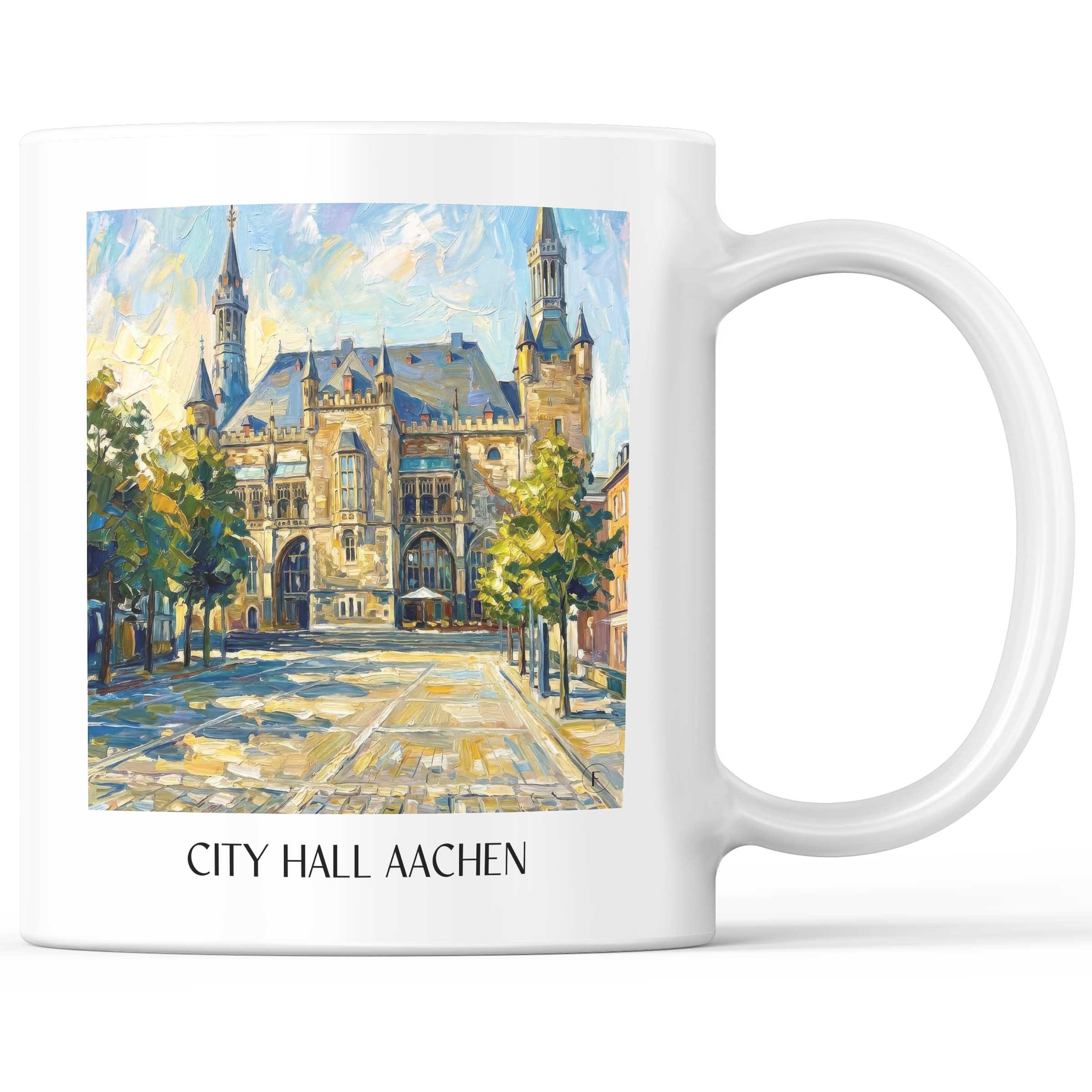 Rathaus Kaffeebecher - Aachen - Deutschland Becher - Kaffeetasse im Ölgemälde Stil