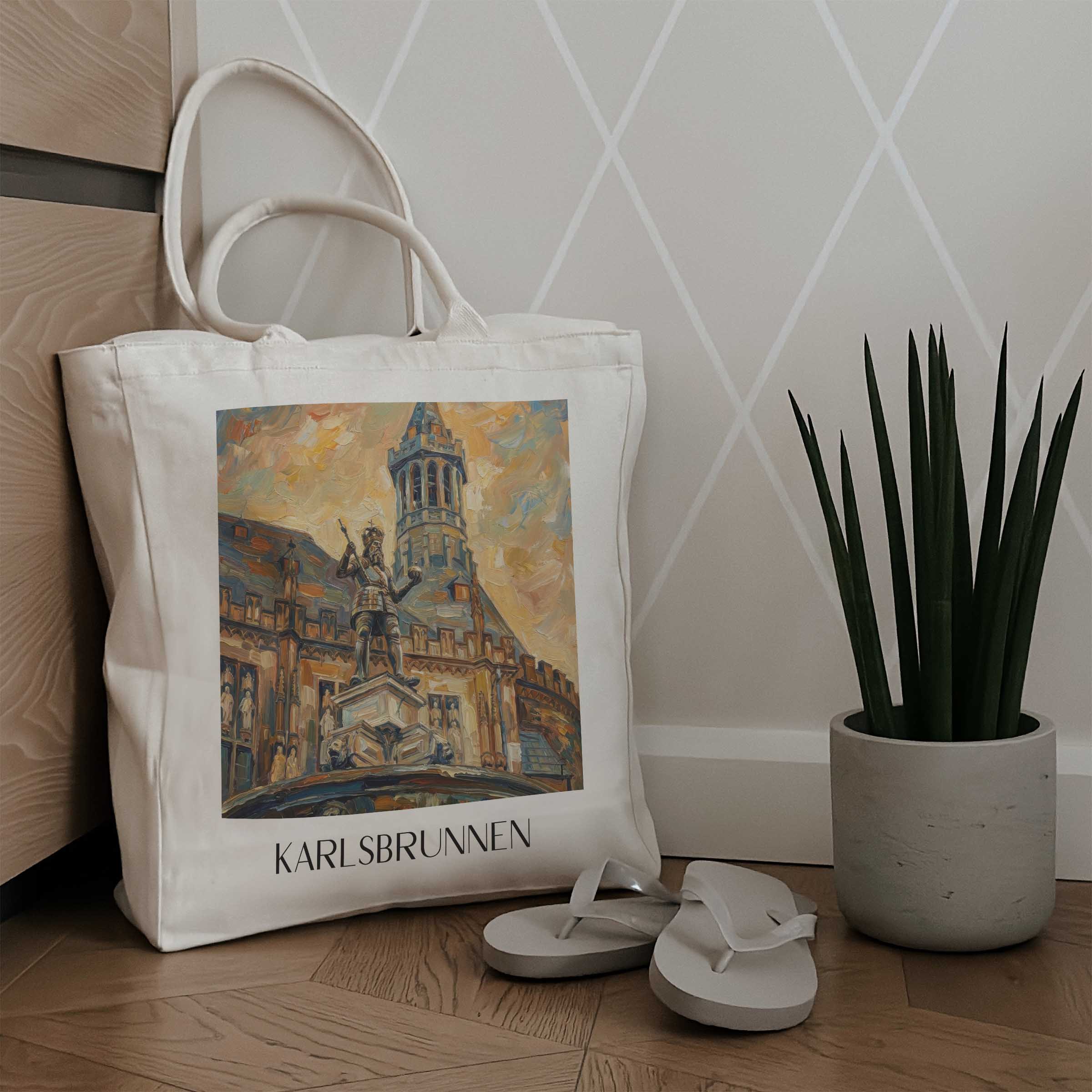 karlsbrunnen-aachen-deutschland-einkaufstasche-oil-painting-oelgemaelde