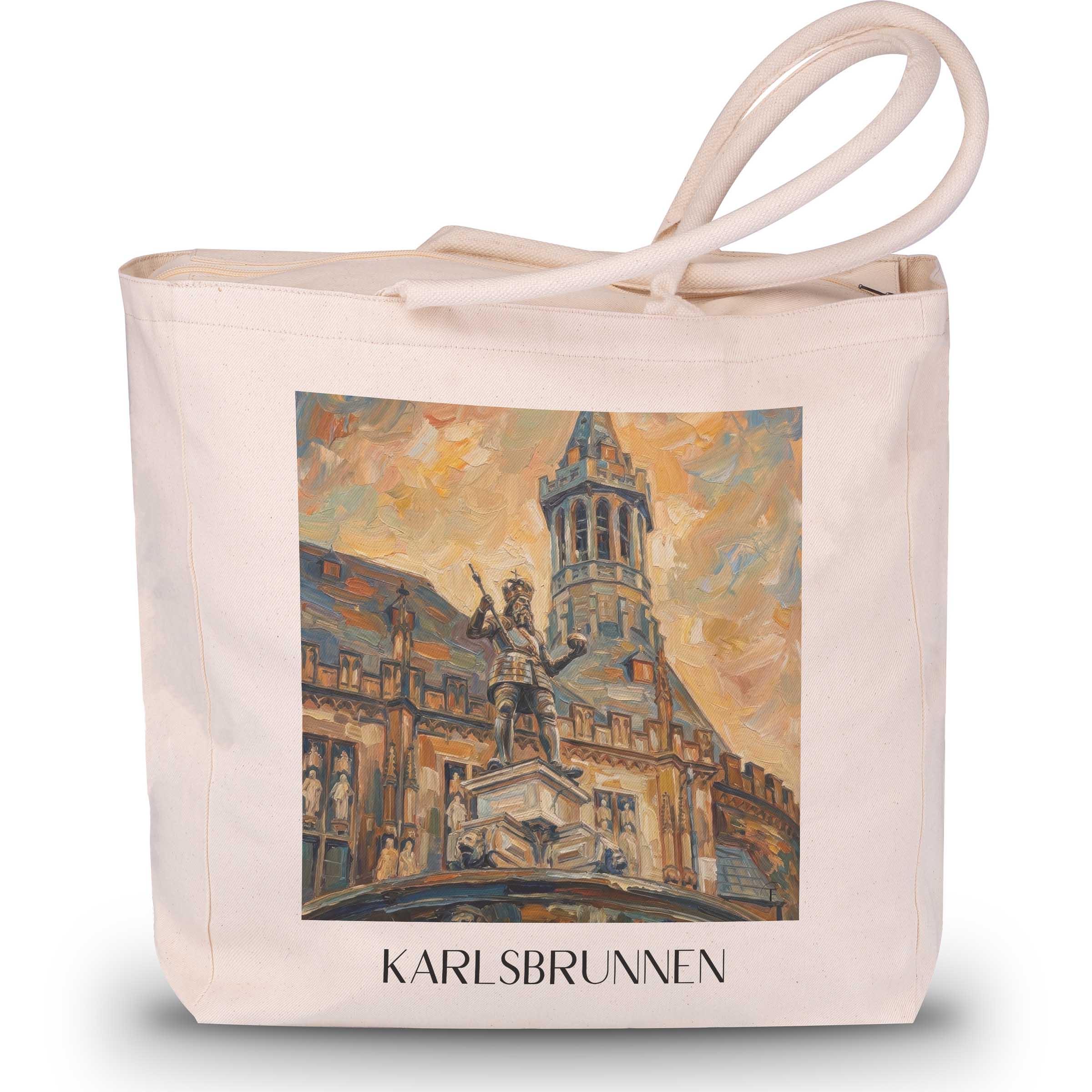 Karlsbrunnen Shopping Tasche - Aachen - Deutschland Tote Bag - Einkaufstasche im Ölgemälde Stil