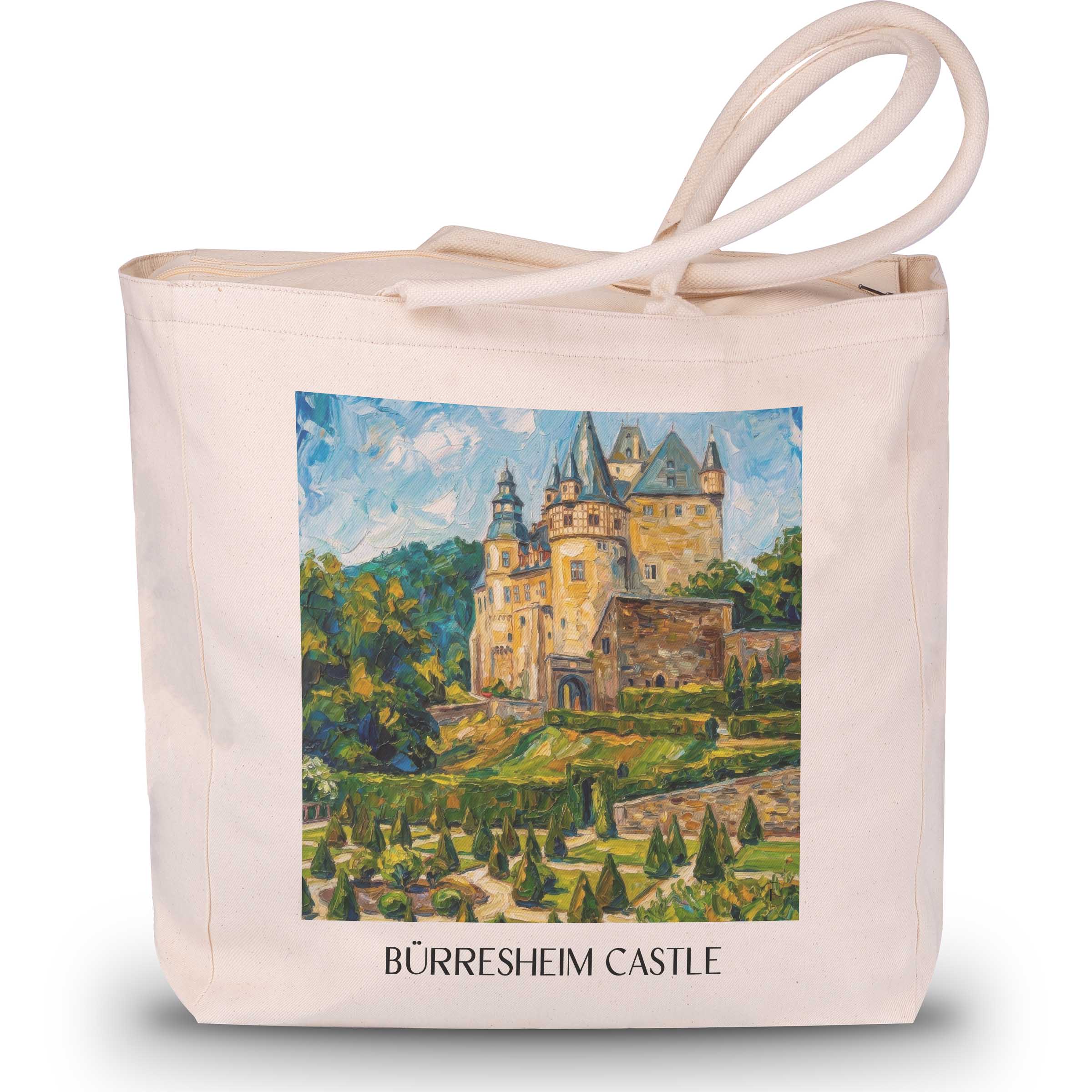 Schloss Bürresheim Shopping Tasche - Eifel - Deutschland Tote Bag - Einkaufstasche im Ölgemälde Stil