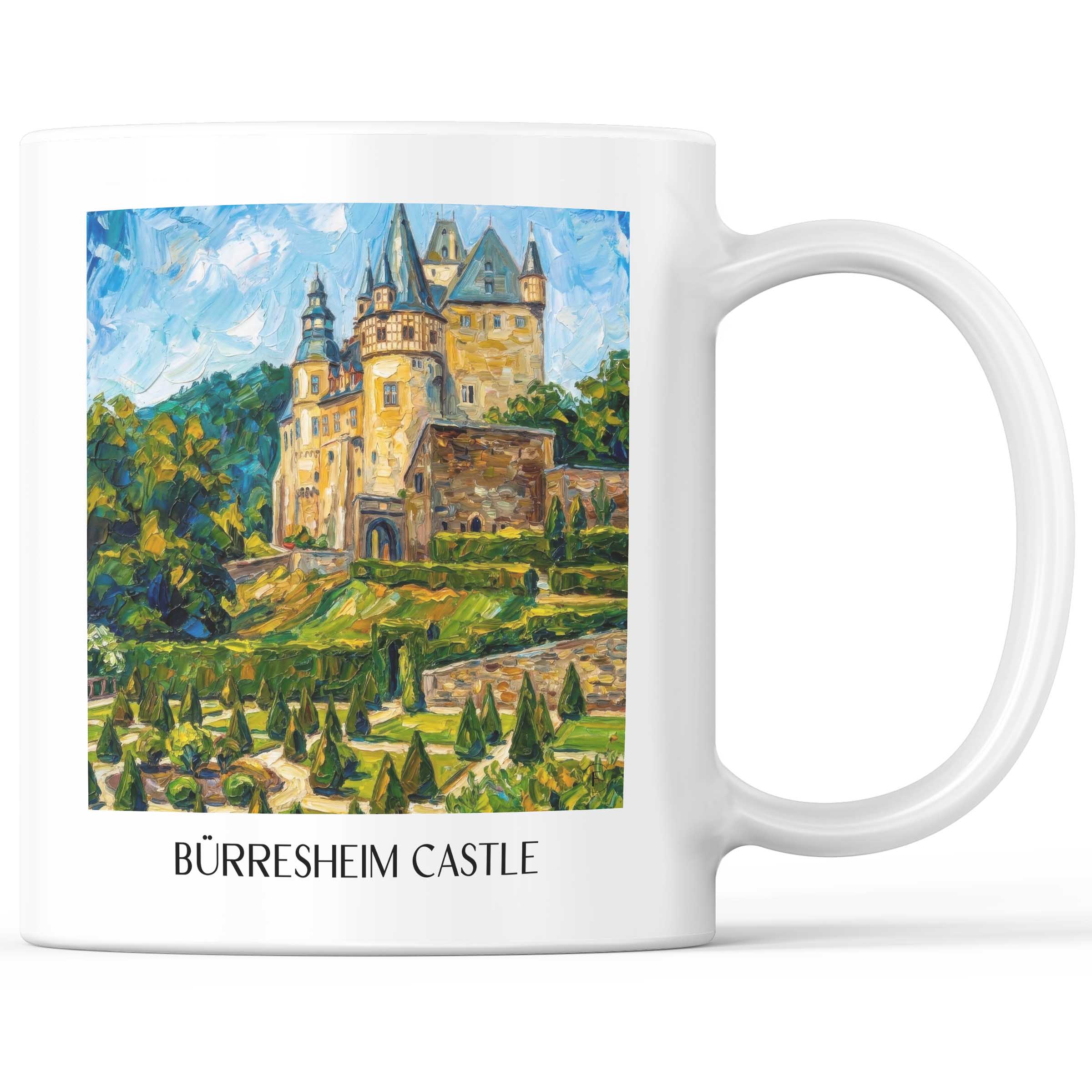 Schloss Bürresheim Kaffeebecher - Eifel - Deutschland Becher - Kaffeetasse im Ölgemälde Stil