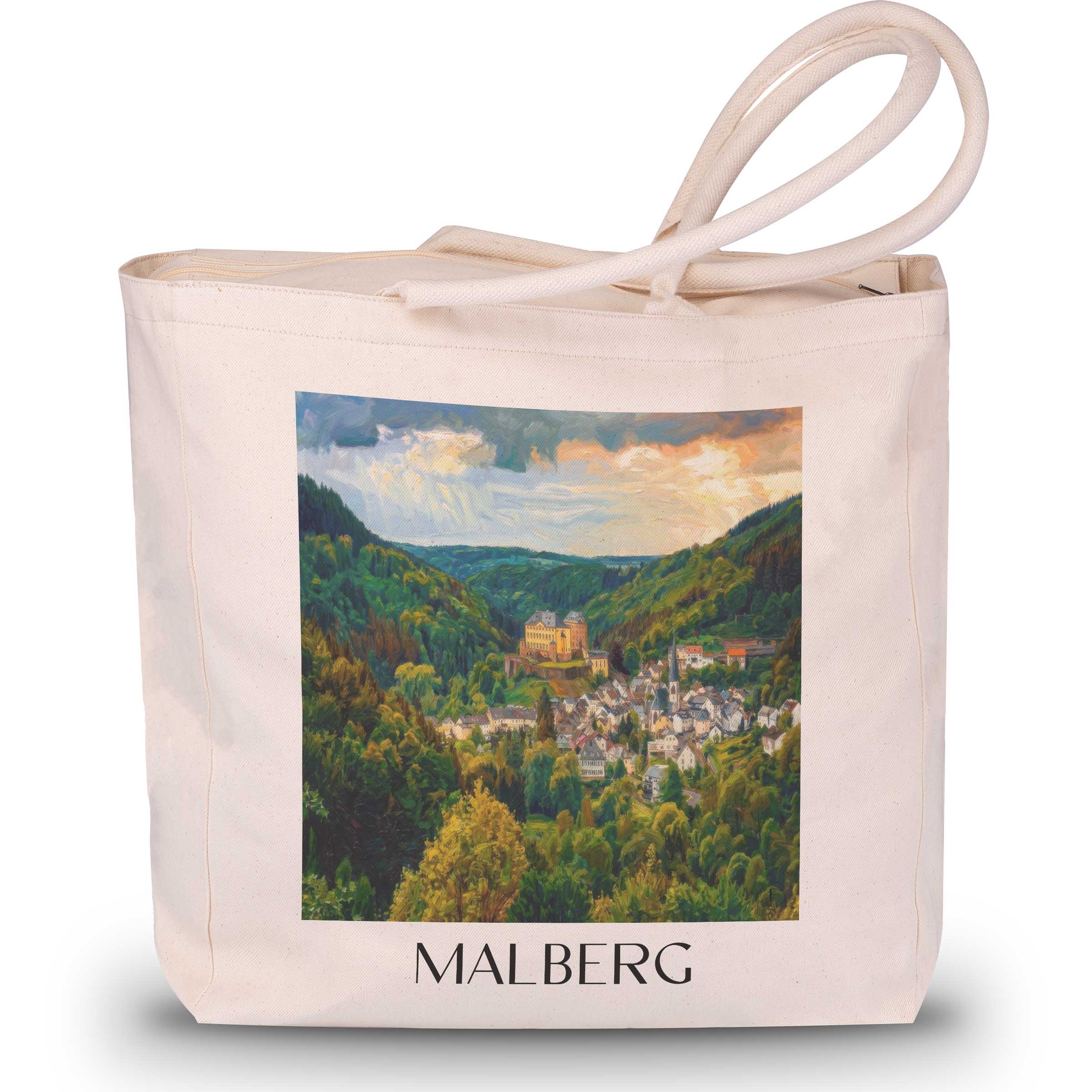 Malberg Shopping Tasche - Eifel - Deutschland Tote Bag - Einkaufstasche im Ölgemälde Stil