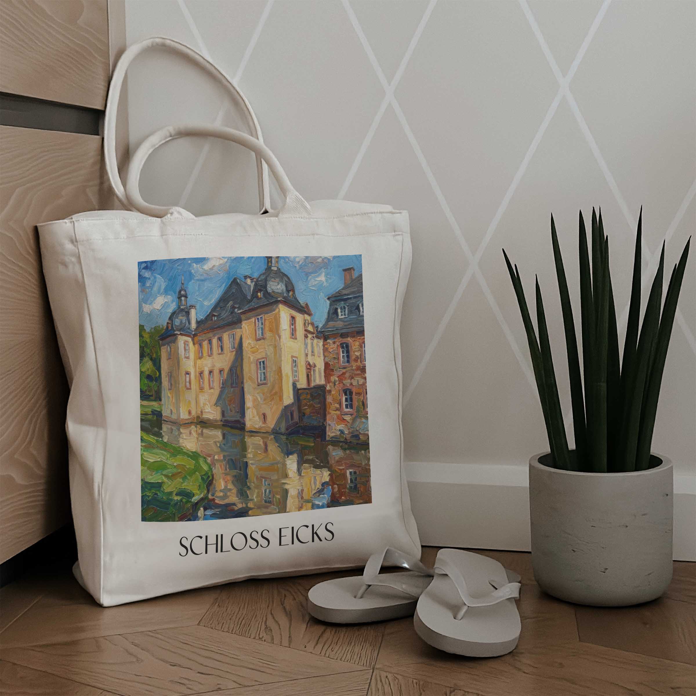 schloss-eicks-eifel-deutschland-einkaufstasche-oil-painting-oelgemaelde
