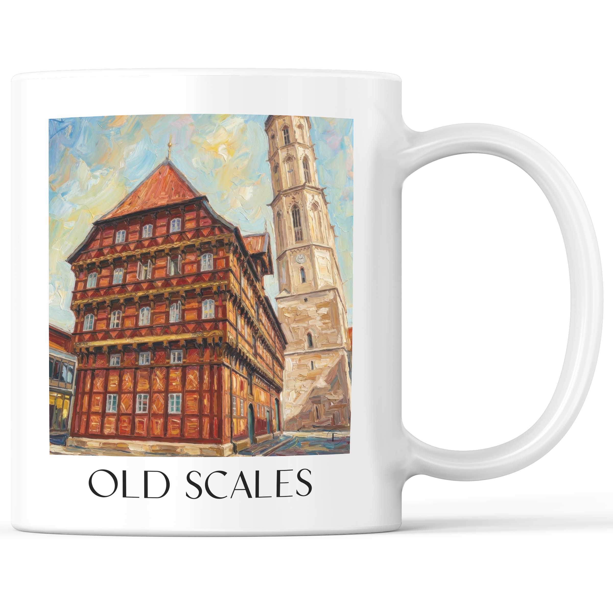 Alte Waage Kaffeebecher - Braunschweig - Deutschland Becher - Kaffeetasse im Ölgemälde Stil