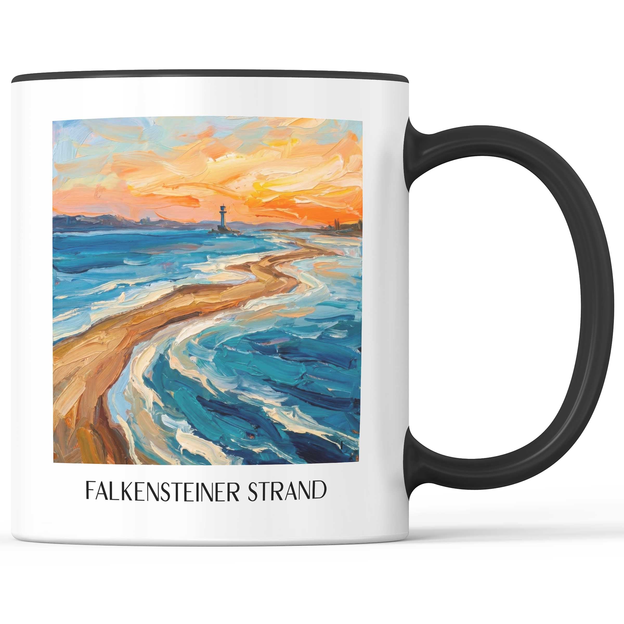 Falkensteiner Strand Kaffeebecher - Kiel - Deutschland Becher - Kaffeetasse im Ölgemälde Stil
