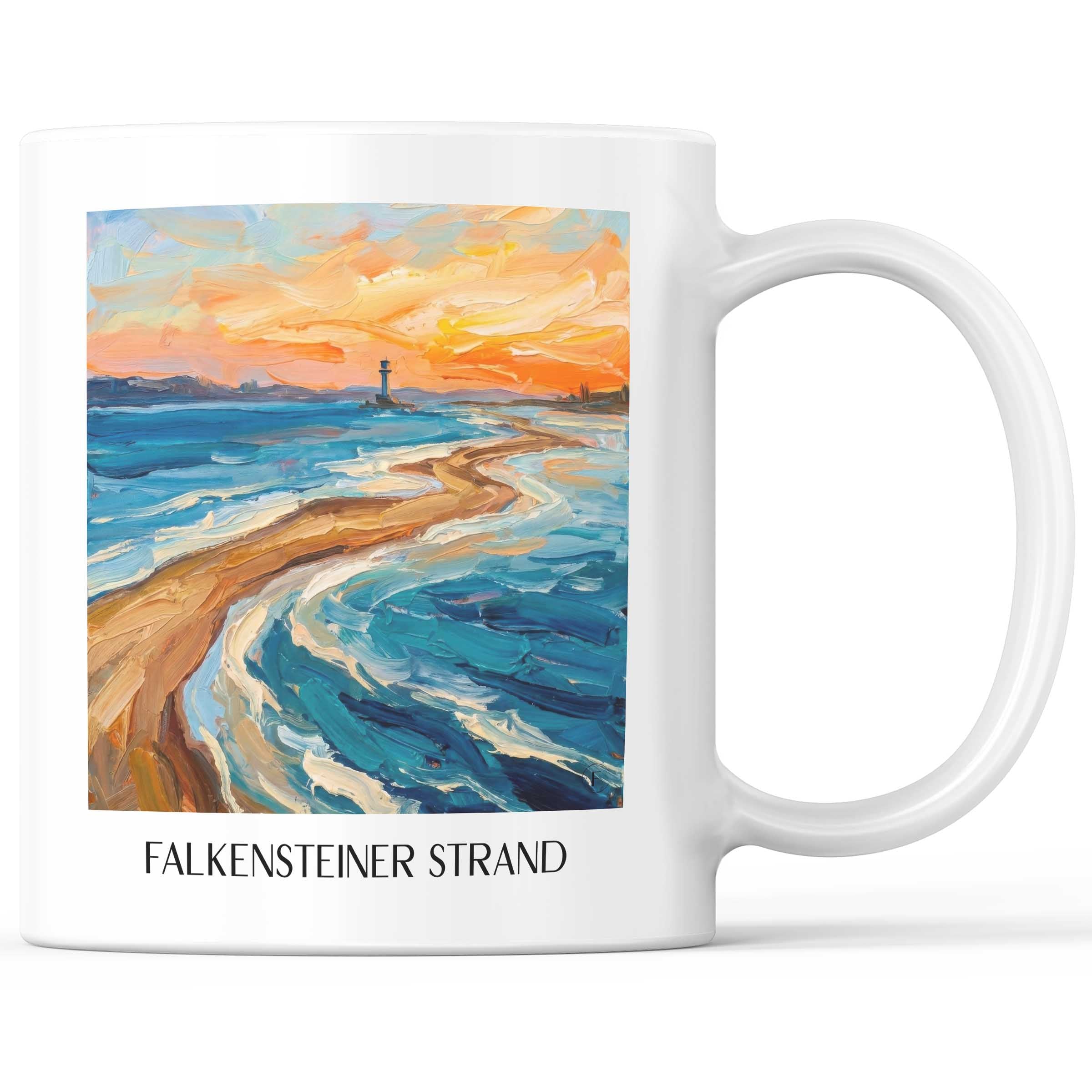 Falkensteiner Strand Kaffeebecher - Kiel - Deutschland Becher - Kaffeetasse im Ölgemälde Stil