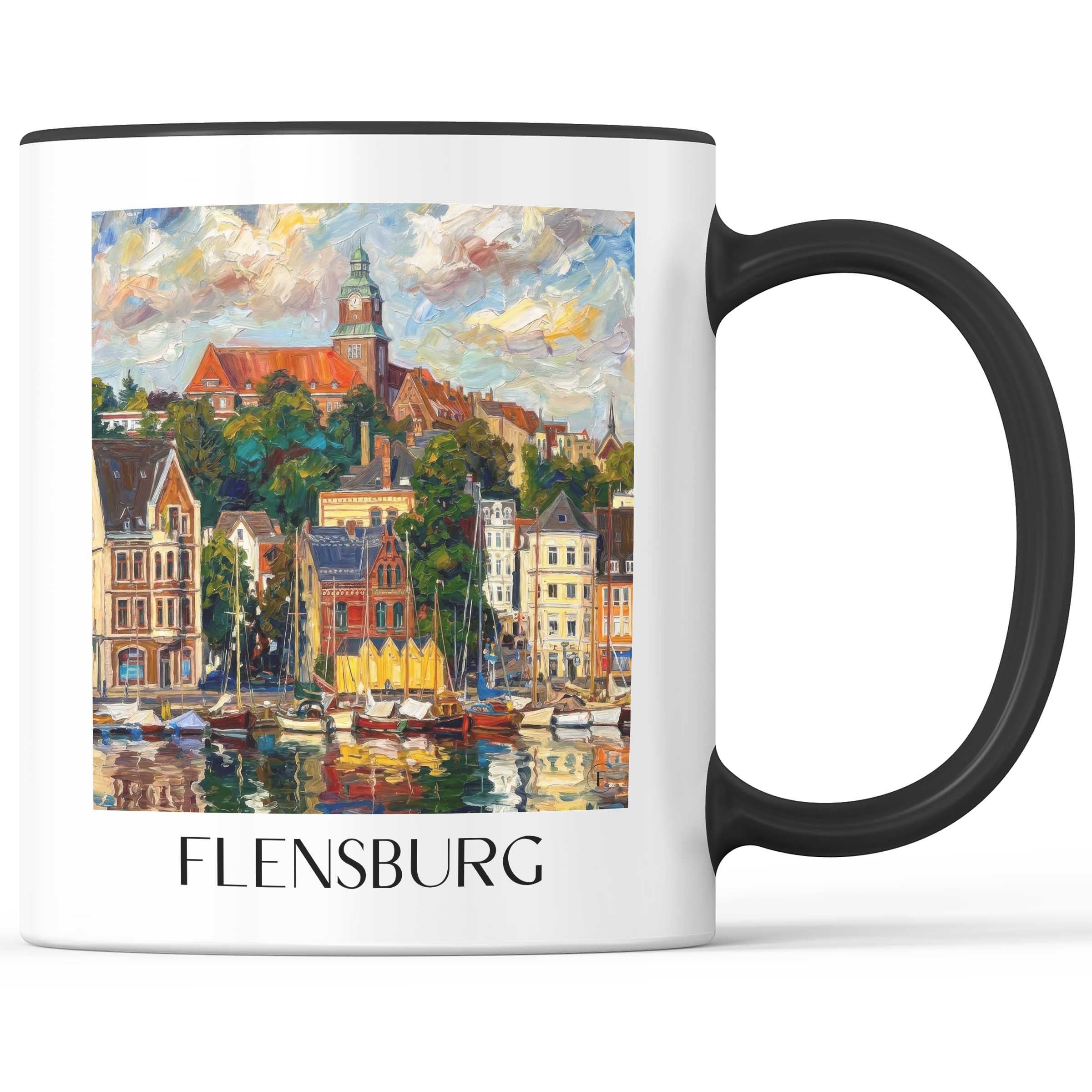 Flensburg Kaffeebecher - Schleswig - Deutschland Becher - Kaffeetasse im Ölgemälde Stil