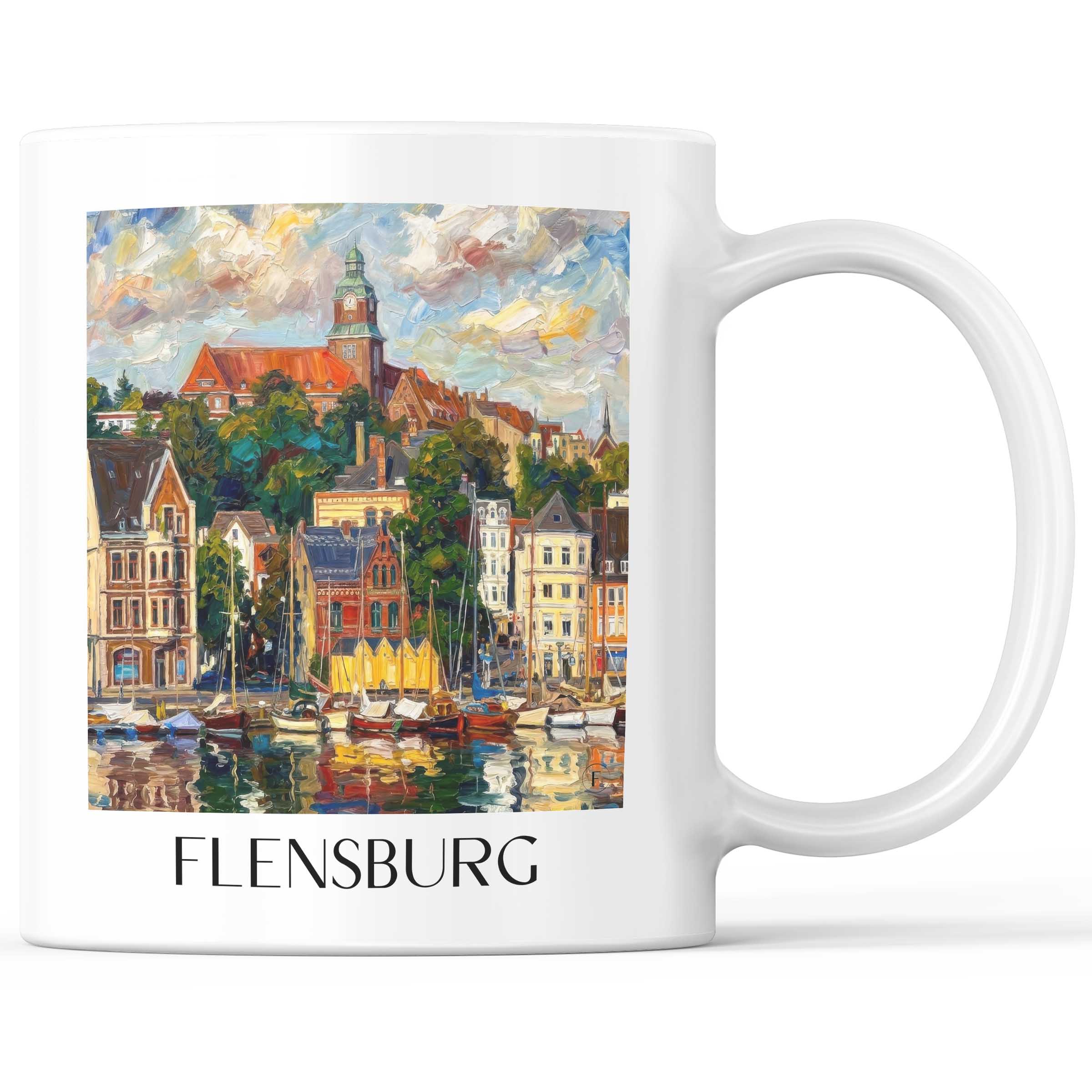 Flensburg Kaffeebecher - Schleswig - Deutschland Becher - Kaffeetasse im Ölgemälde Stil