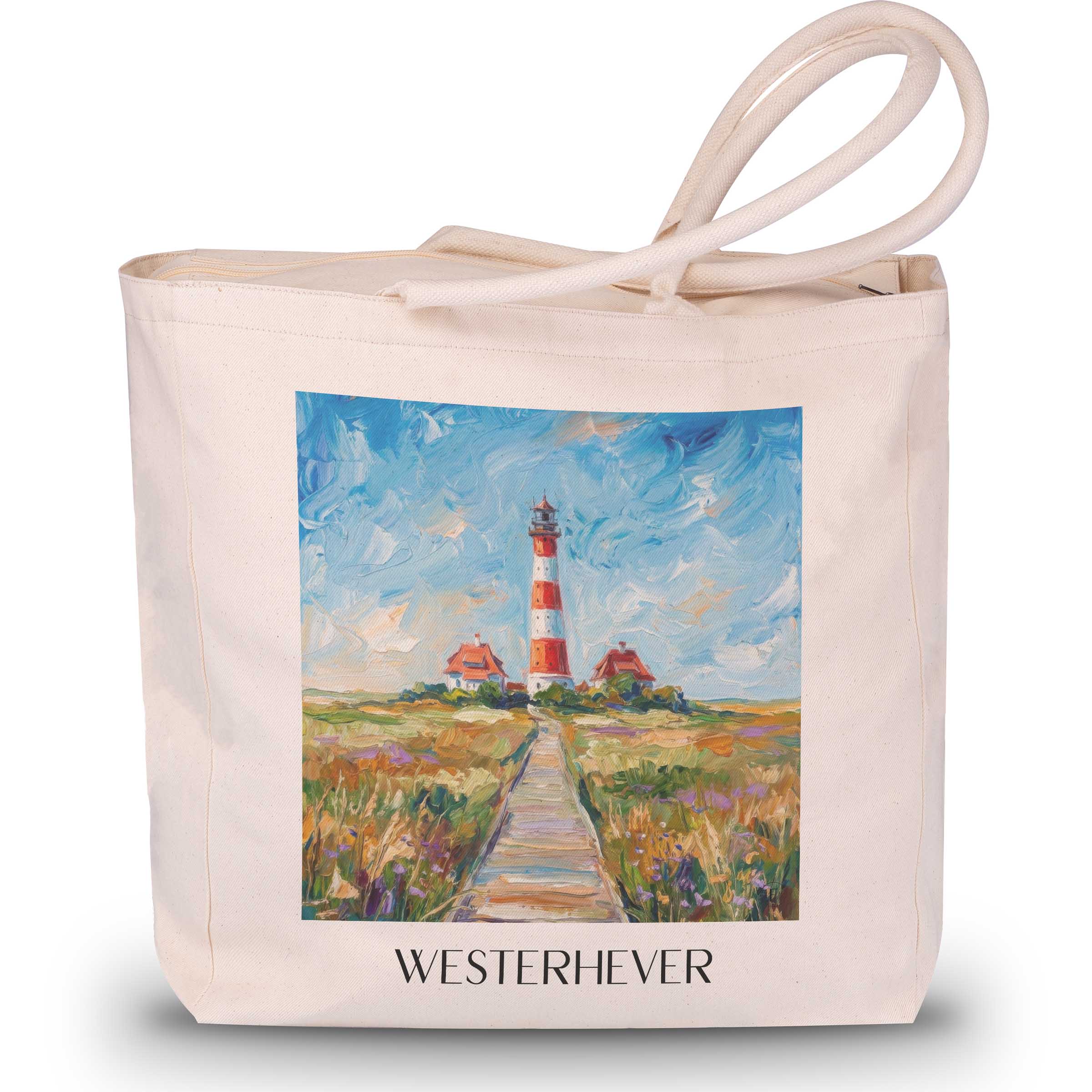 Westerhever Shopping Tasche - Schleswig - Deutschland Tote Bag - Einkaufstasche im Ölgemälde Stil