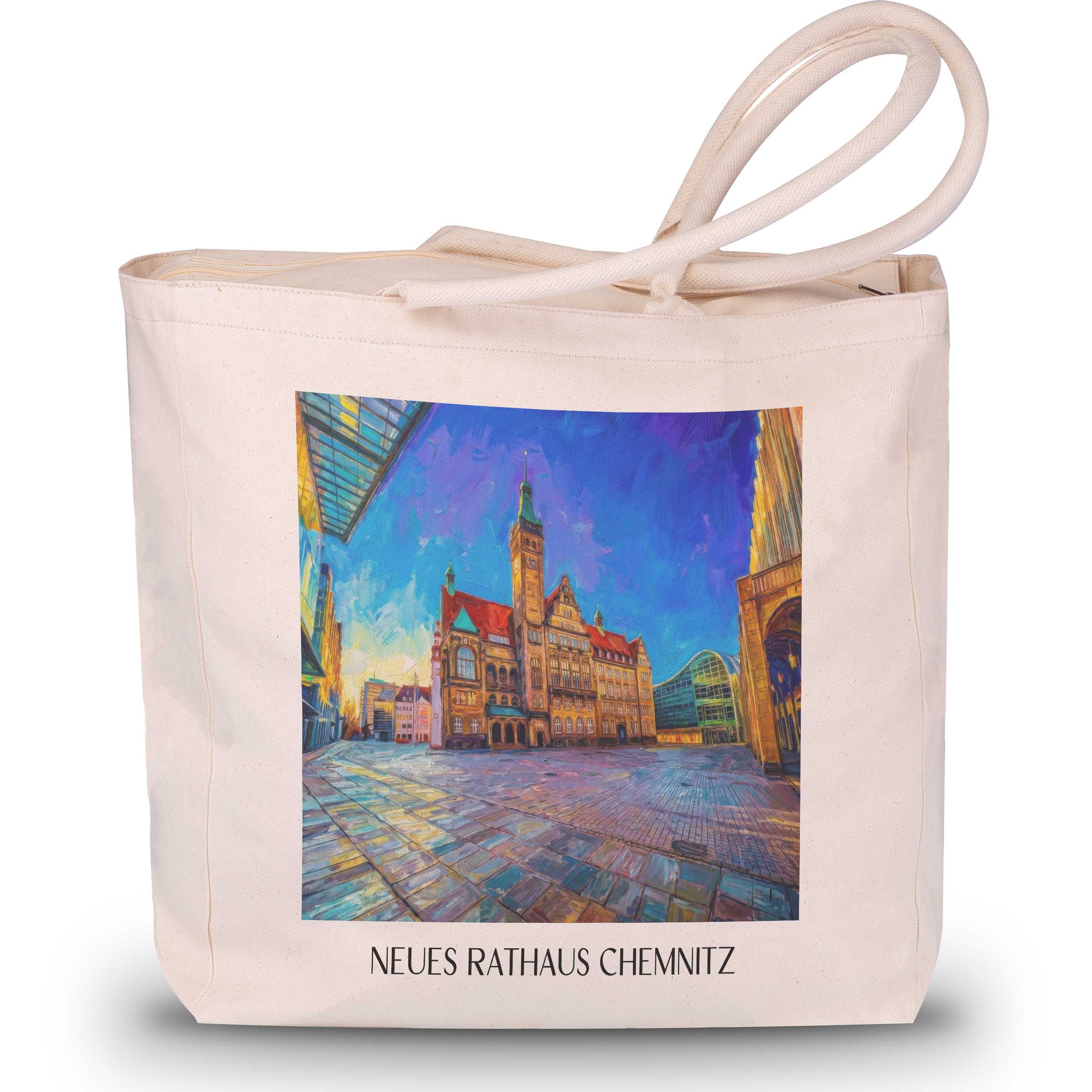 neues-rathaus-chemnitz-deutschland-einkaufstasche-oil-painting-oelgemaelde