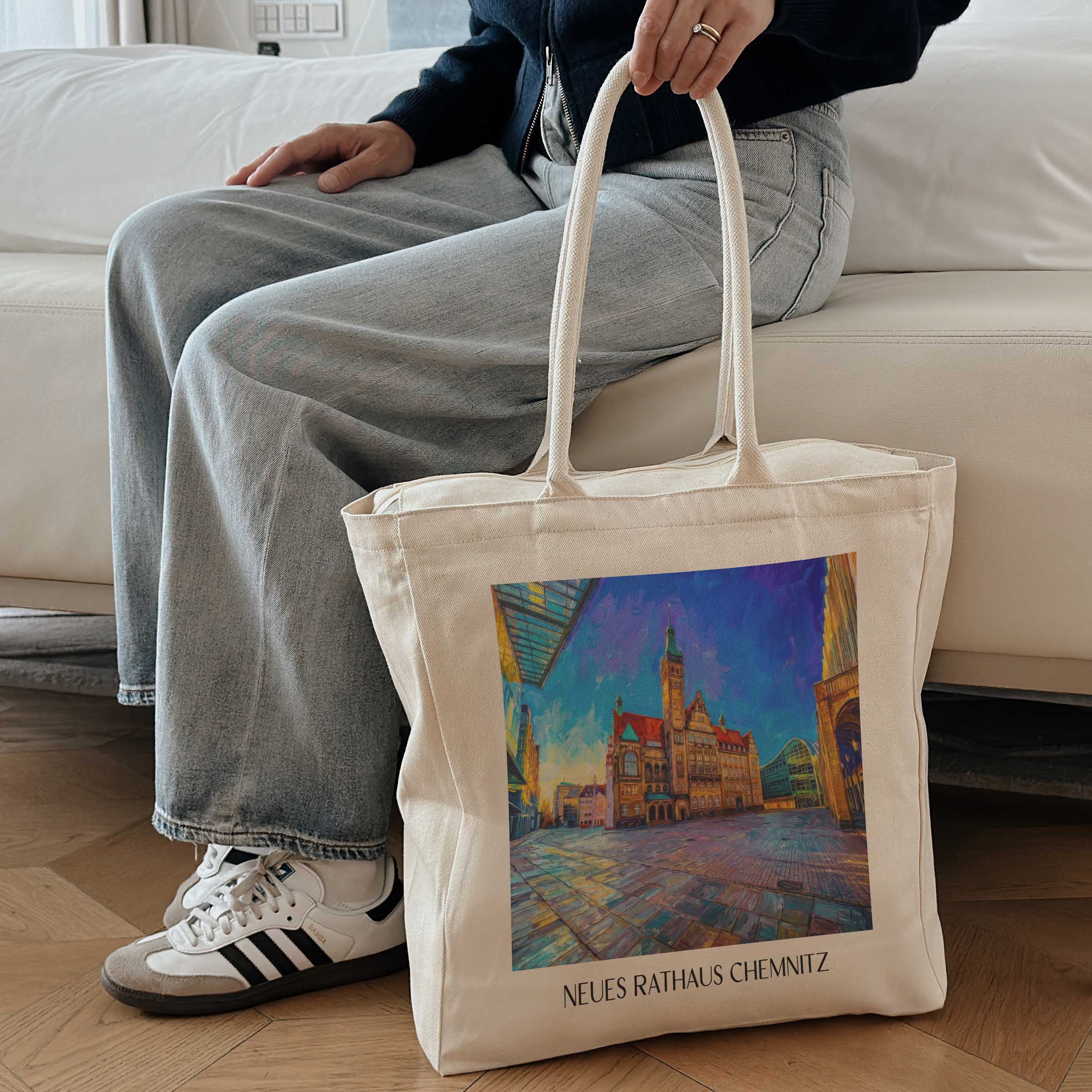 neues-rathaus-chemnitz-deutschland-einkaufstasche-oil-painting-oelgemaelde