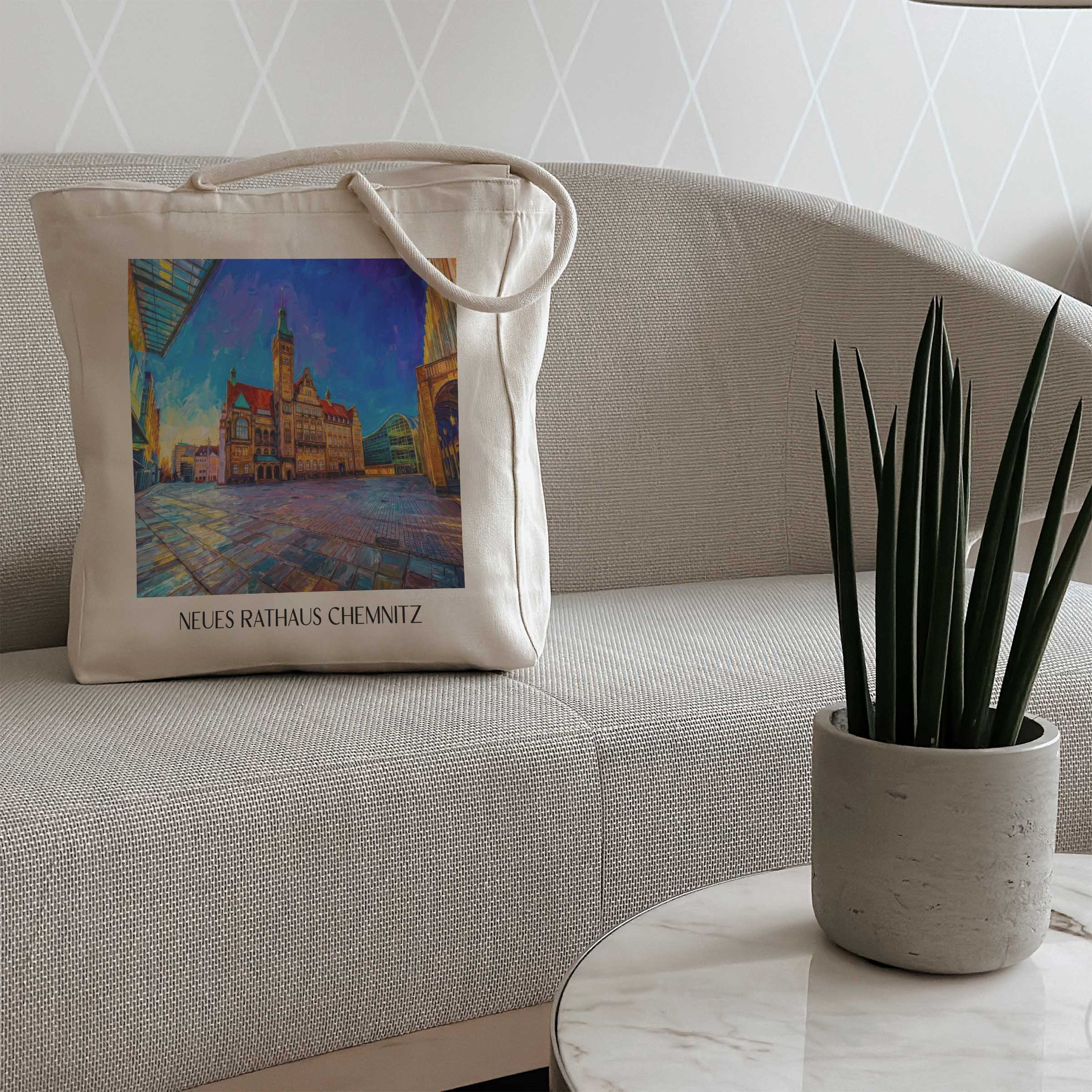 neues-rathaus-chemnitz-deutschland-einkaufstasche-oil-painting-oelgemaelde