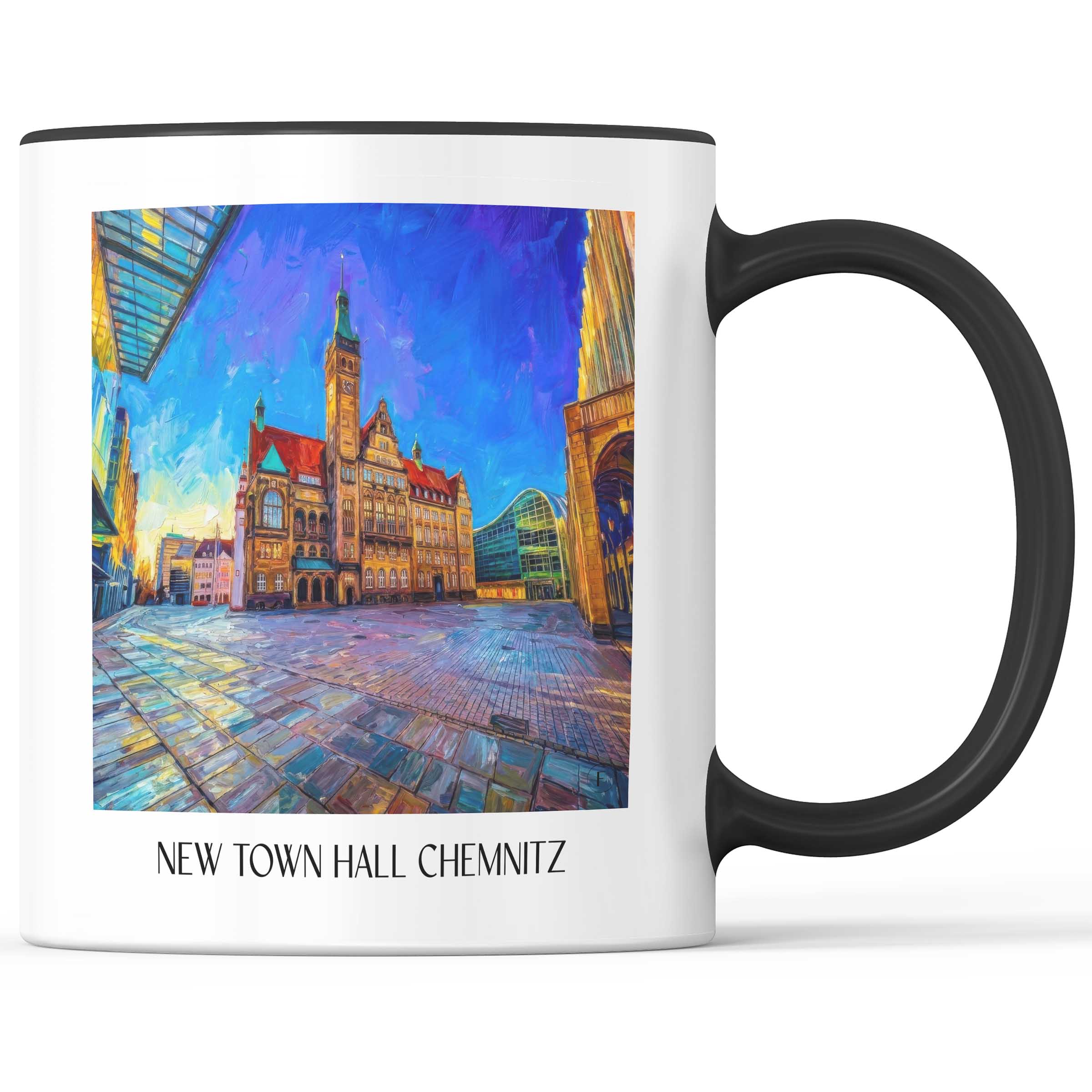 Neues Rathaus Kaffeebecher - Chemnitz - Deutschland Becher - Kaffeetasse im Ölgemälde Stil