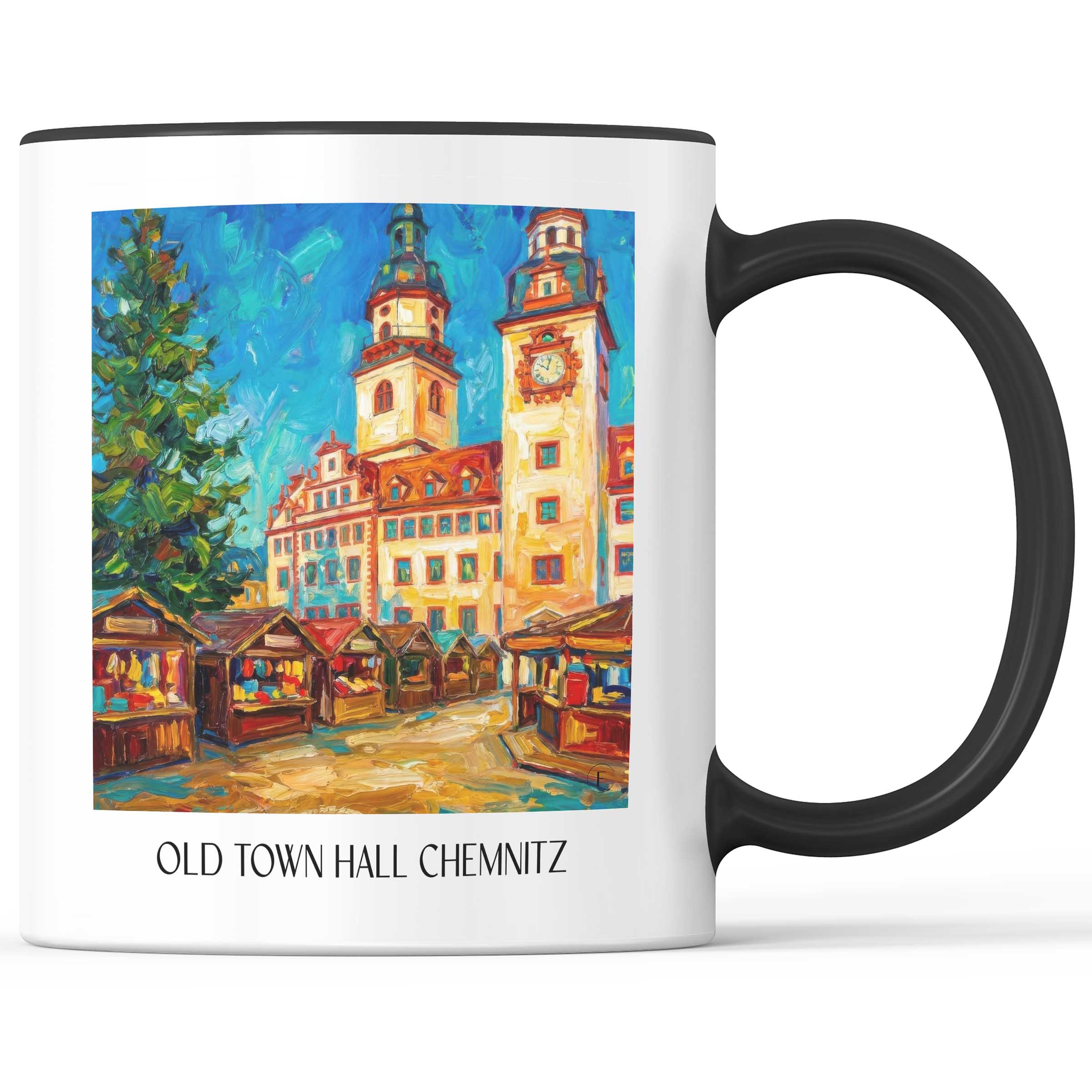 Altes Rathaus Kaffeebecher - Chemnitz - Deutschland Becher - Kaffeetasse im Ölgemälde Stil
