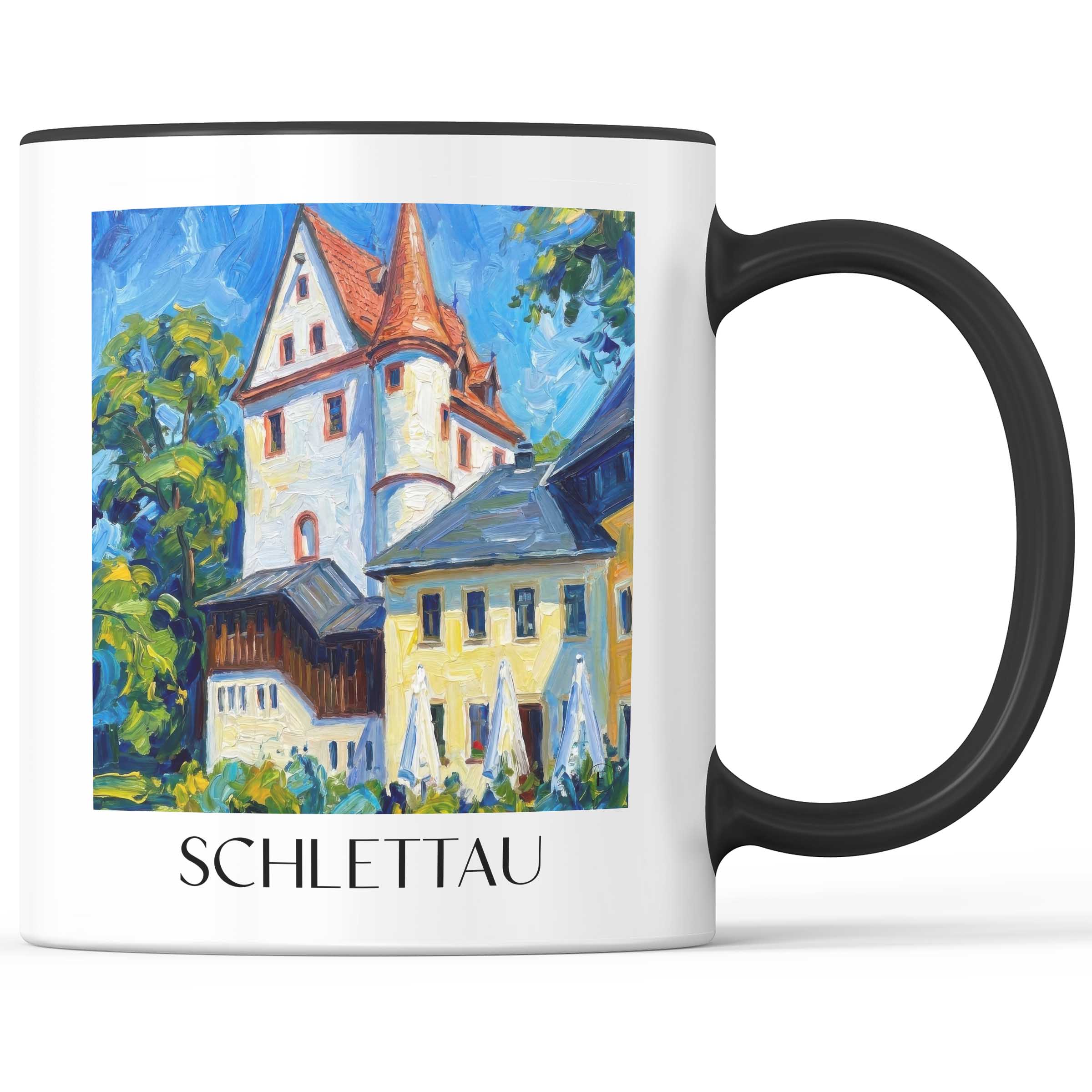 Schlettau Kaffeebecher - Erzgebirge - Deutschland Becher - Kaffeetasse im Ölgemälde Stil