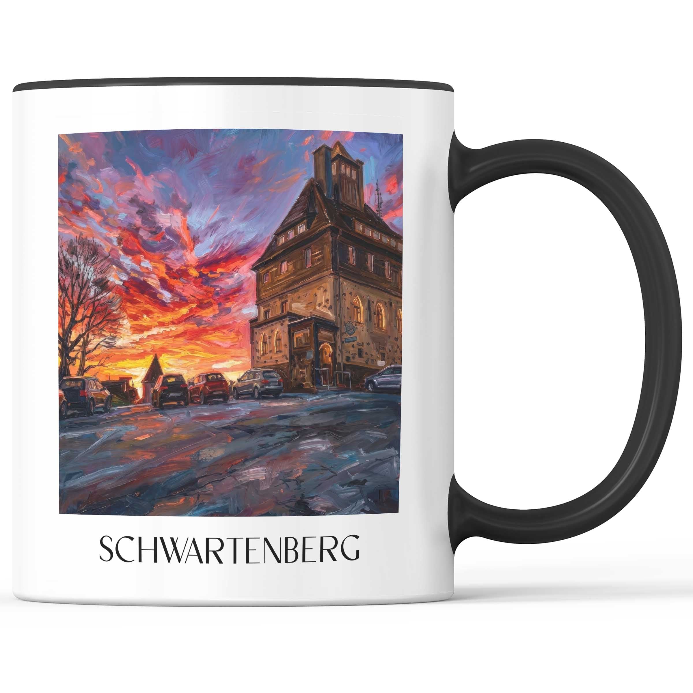Schwartenberg Kaffeebecher - Erzgebirge - Deutschland Becher - Kaffeetasse im Ölgemälde Stil