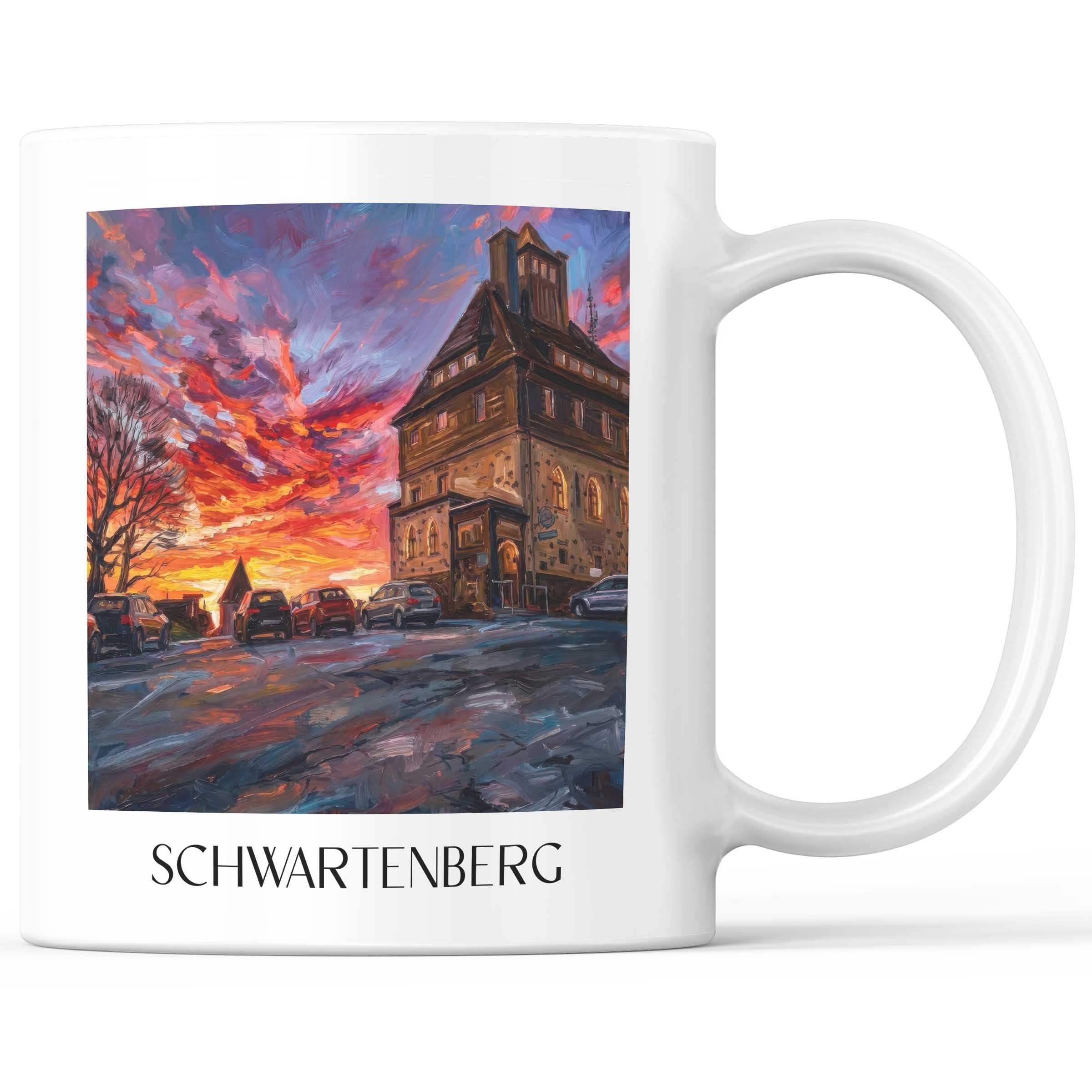 Schwartenberg Kaffeebecher - Erzgebirge - Deutschland Becher - Kaffeetasse im Ölgemälde Stil