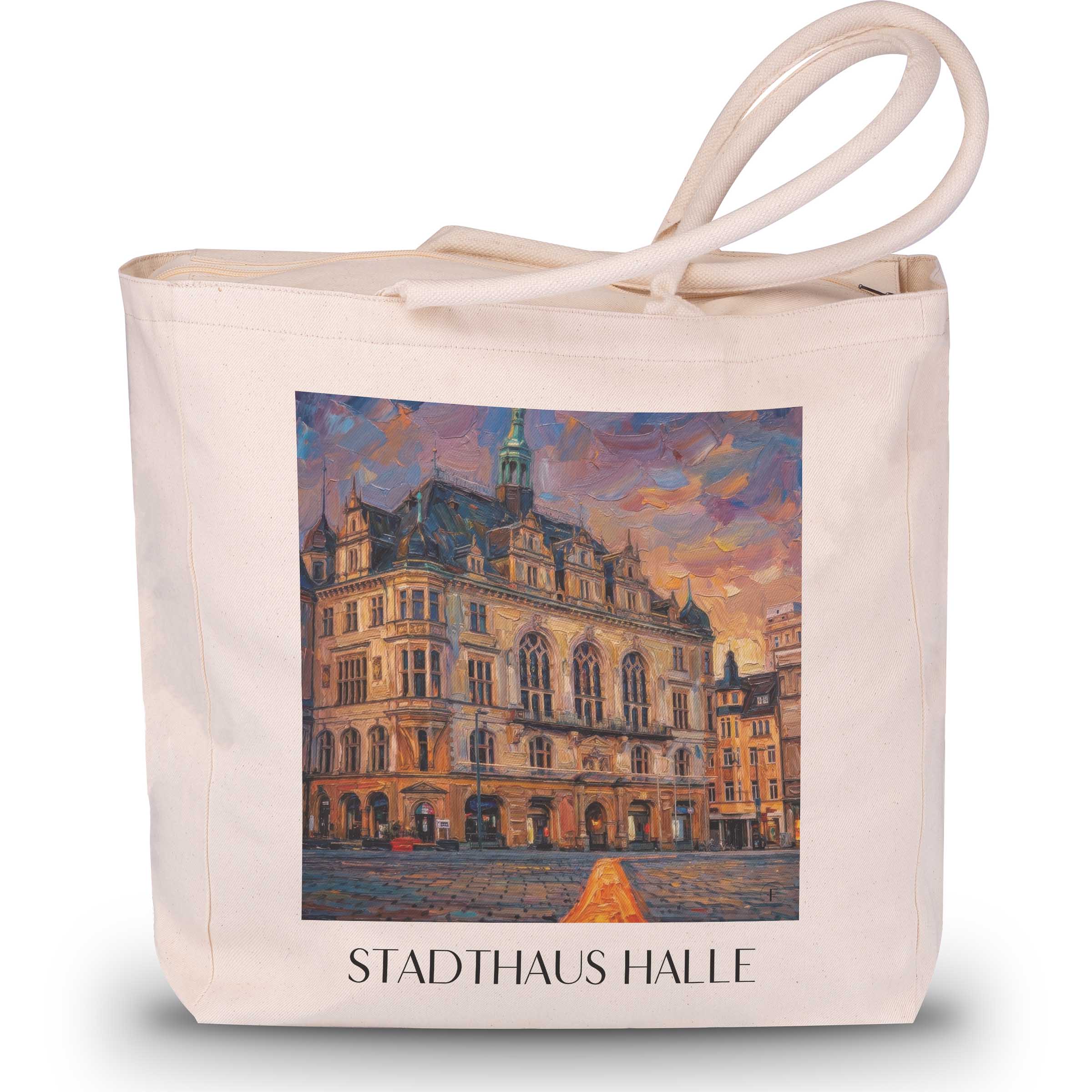 stadthaus-halle-deutschland-einkaufstasche-oil-painting-oelgemaelde
