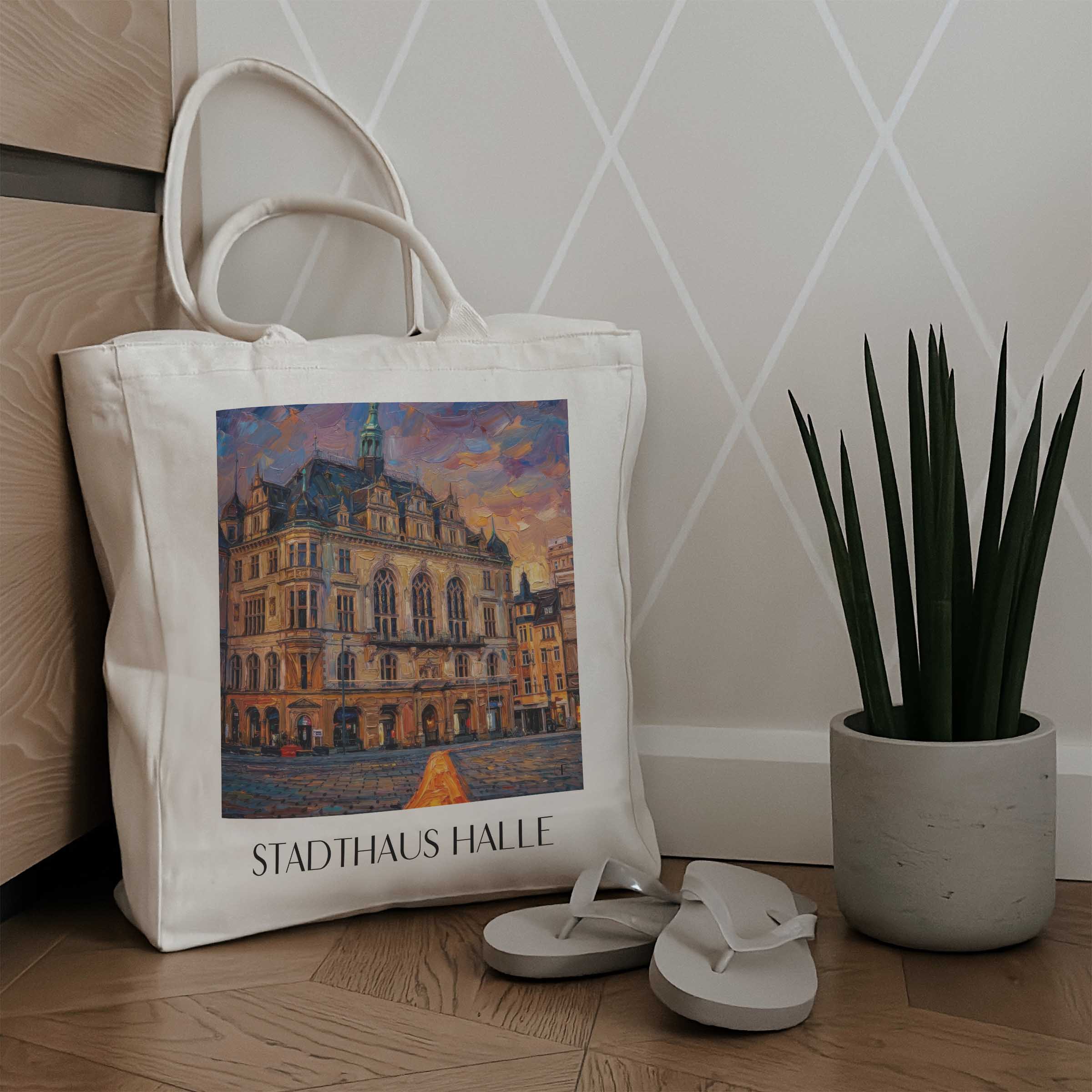 stadthaus-halle-deutschland-einkaufstasche-oil-painting-oelgemaelde