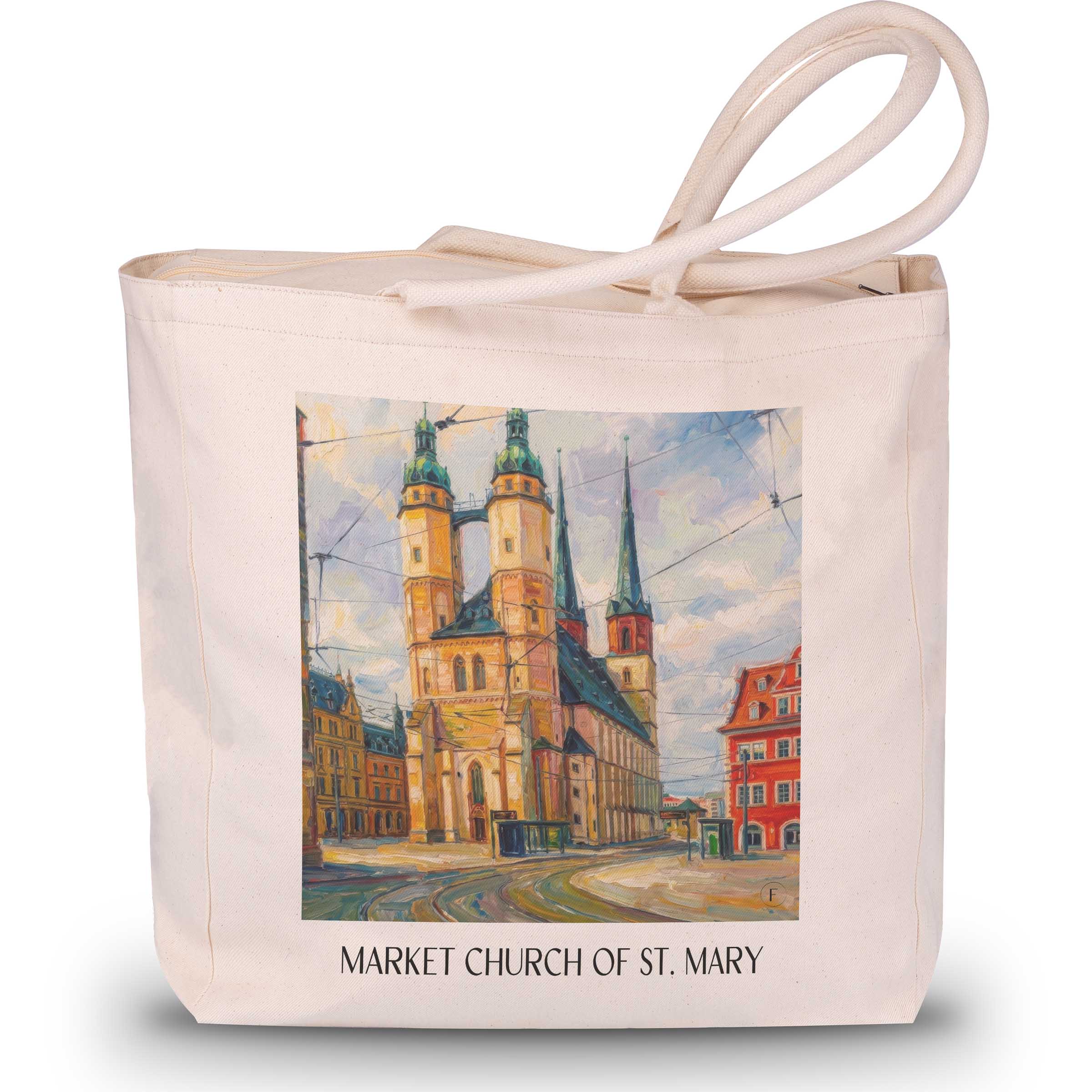 Marktkirche St. Marien Shopping Tasche - Halle - Deutschland Tote Bag - Einkaufstasche im Ölgemälde Stil