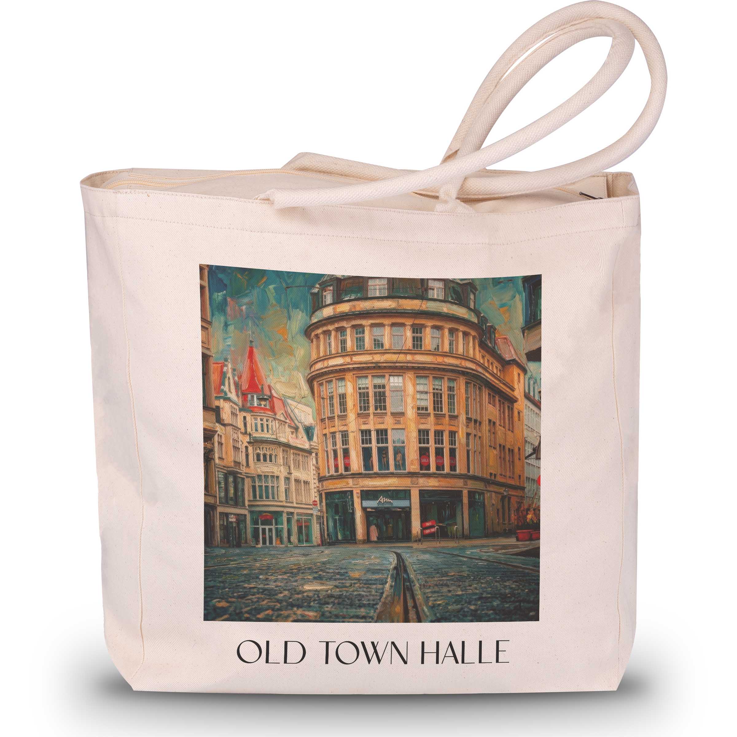 Altstadt Shopping Tasche - Halle - Deutschland Tote Bag - Einkaufstasche im Ölgemälde Stil