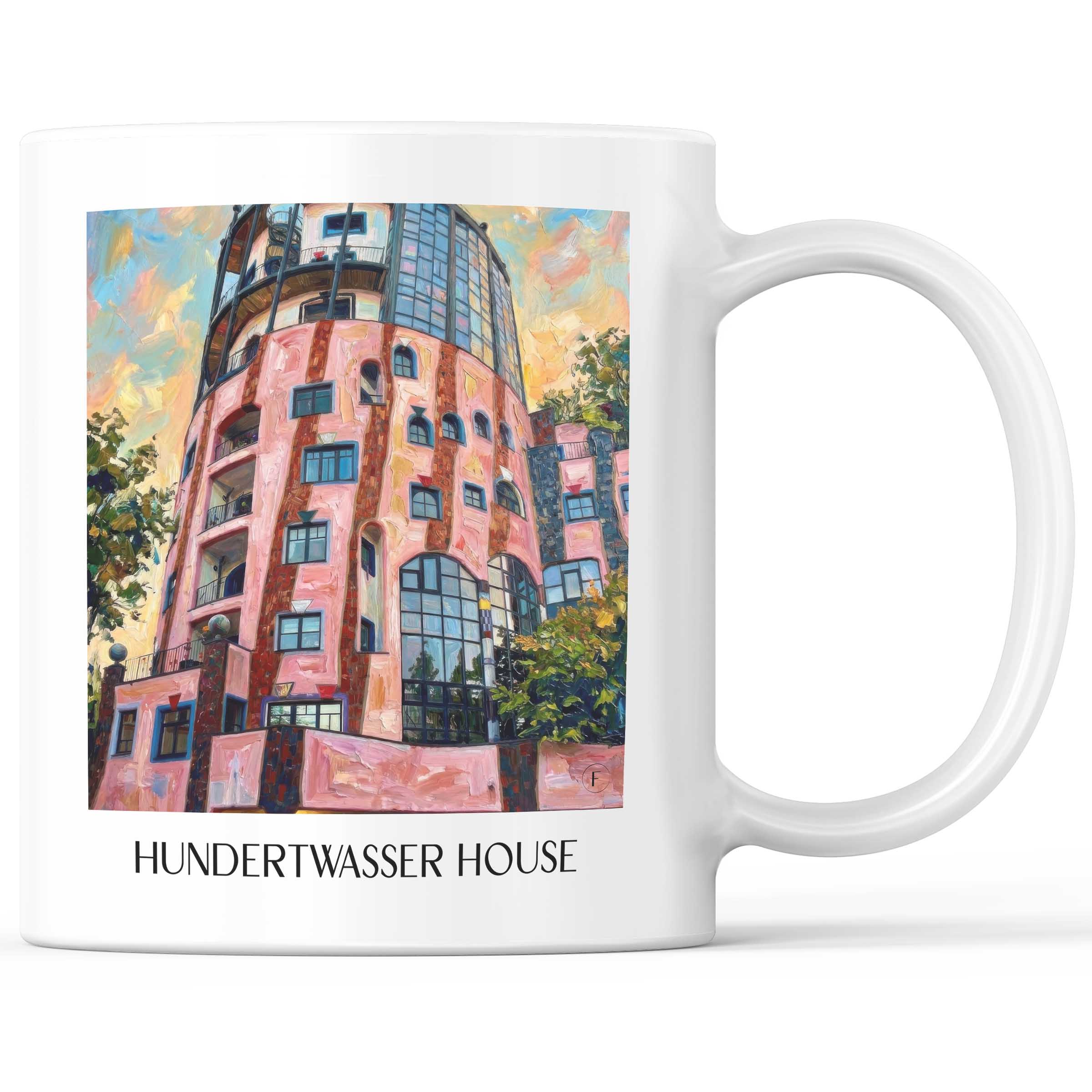 Hundertwasserhaus Kaffeebecher - Magdeburg - Deutschland Becher - Kaffeetasse im Ölgemälde Stil