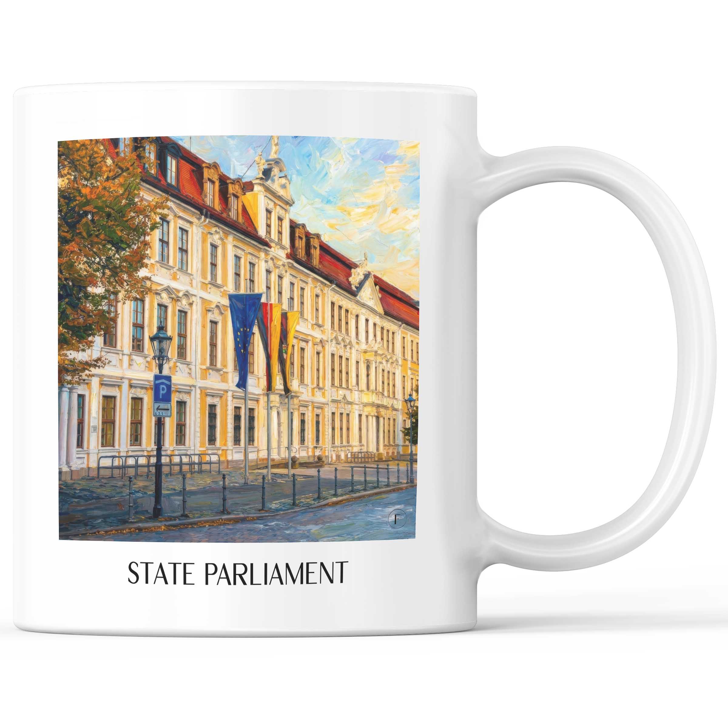Landtag Kaffeebecher - Magdeburg - Deutschland Becher - Kaffeetasse im Ölgemälde Stil