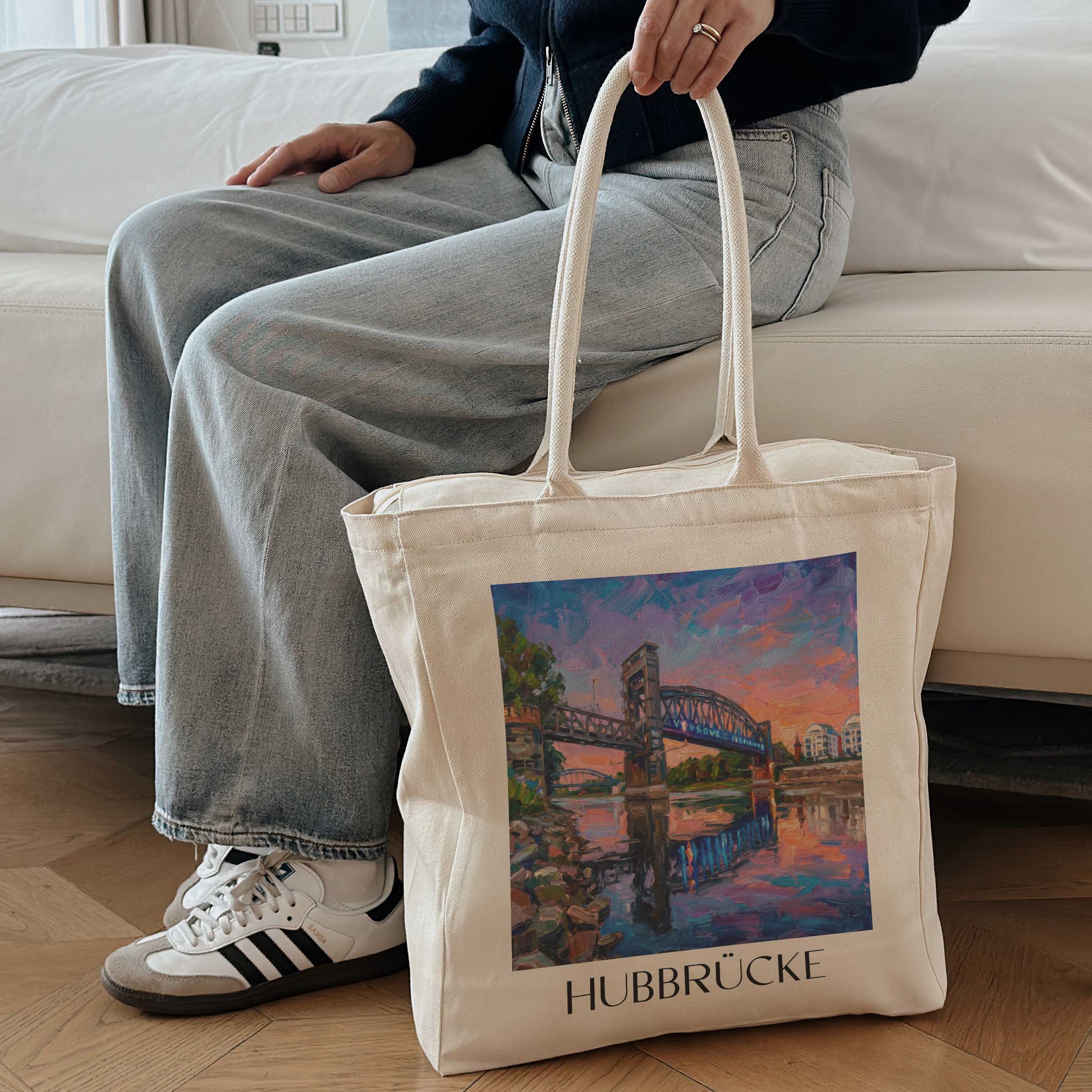 hubbrücke-magdeburg-deutschland-einkaufstasche-oil-painting-oelgemaelde