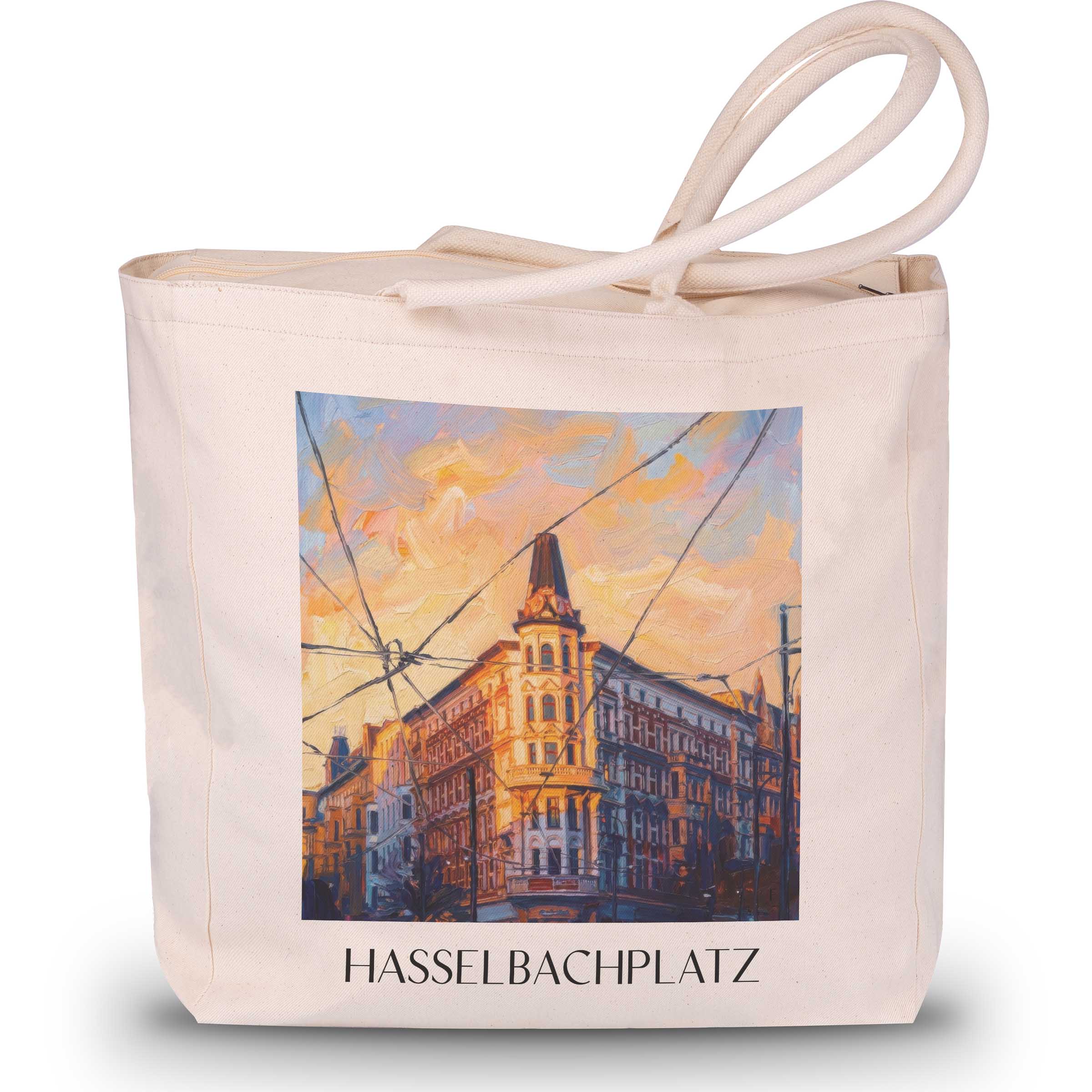 Hasselbachplatz Shopping Tasche - Magdeburg - Deutschland Tote Bag - Einkaufstasche im Ölgemälde Stil