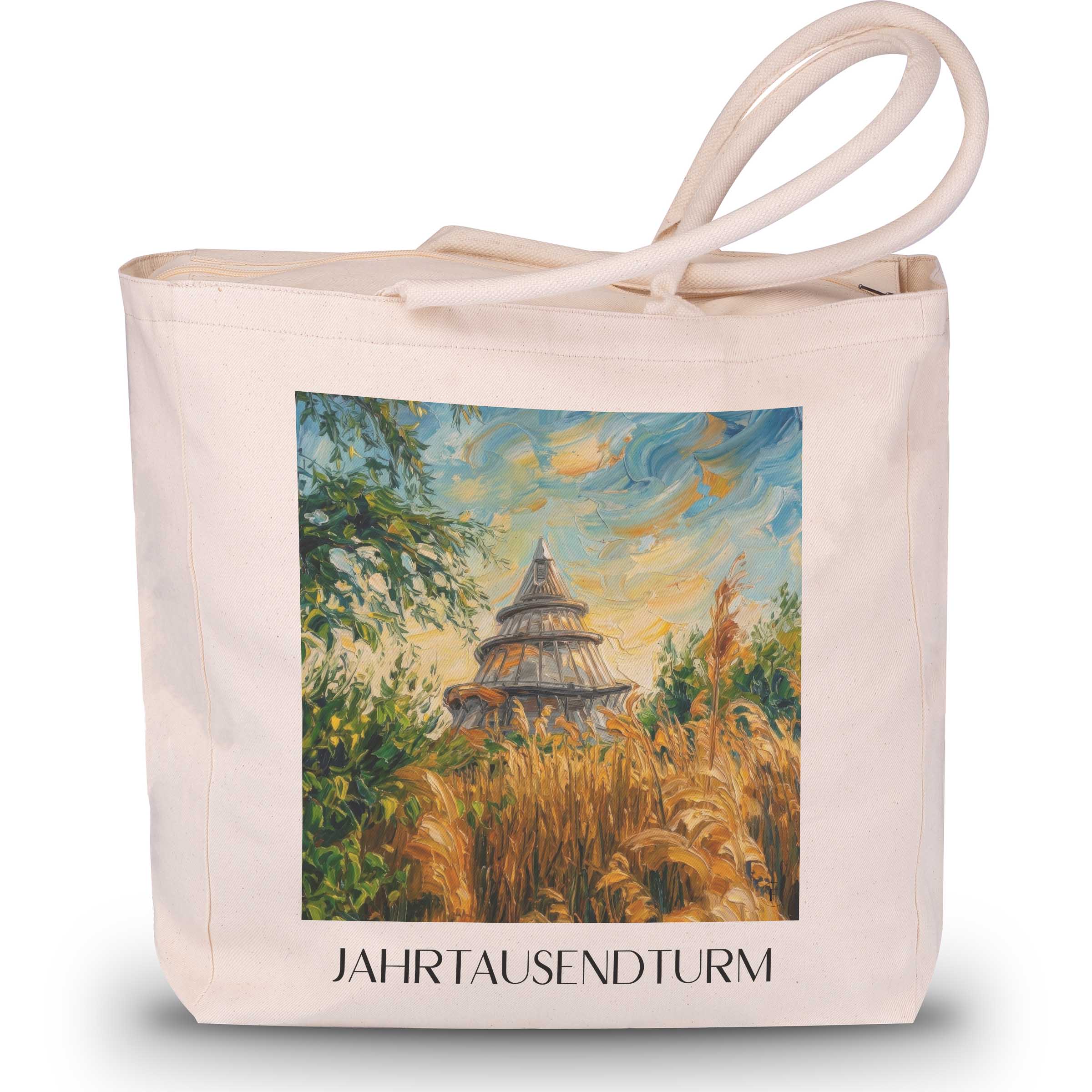 jahrtausendturm-magdeburg-deutschland-einkaufstasche-oil-painting-oelgemaelde