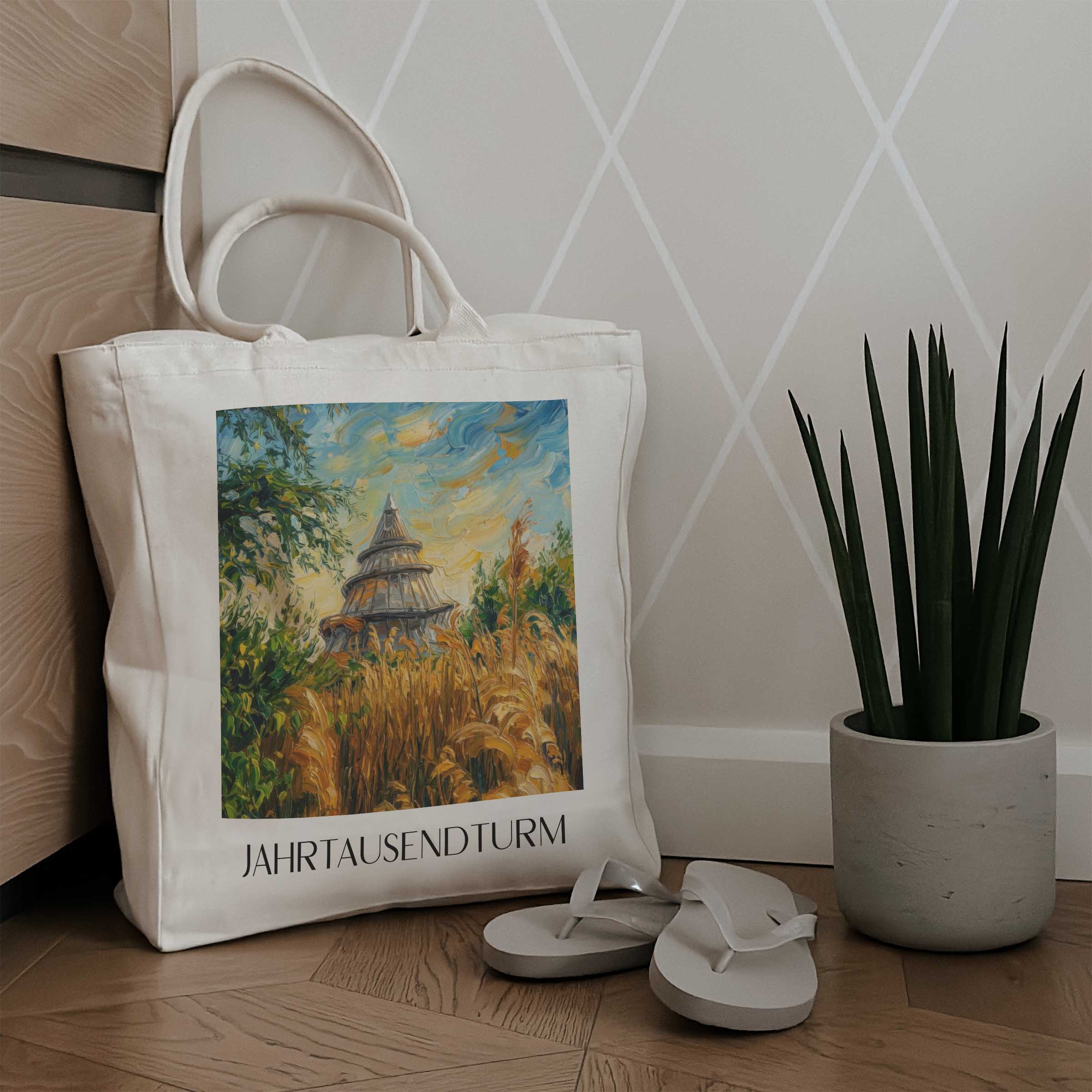 jahrtausendturm-magdeburg-deutschland-einkaufstasche-oil-painting-oelgemaelde