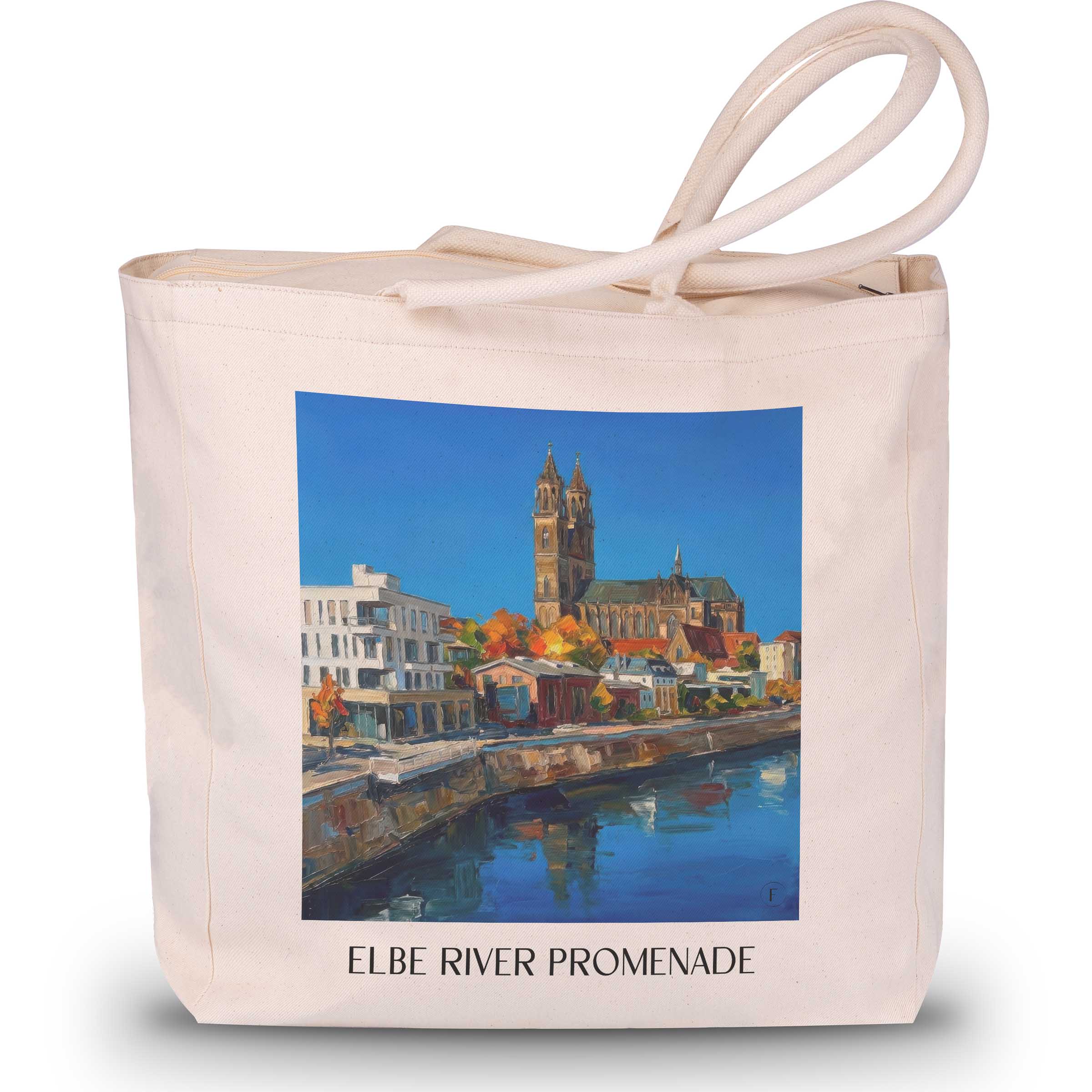 Elbuferpromenade Shopping Tasche - Magdeburg - Deutschland Tote Bag - Einkaufstasche im Ölgemälde Stil