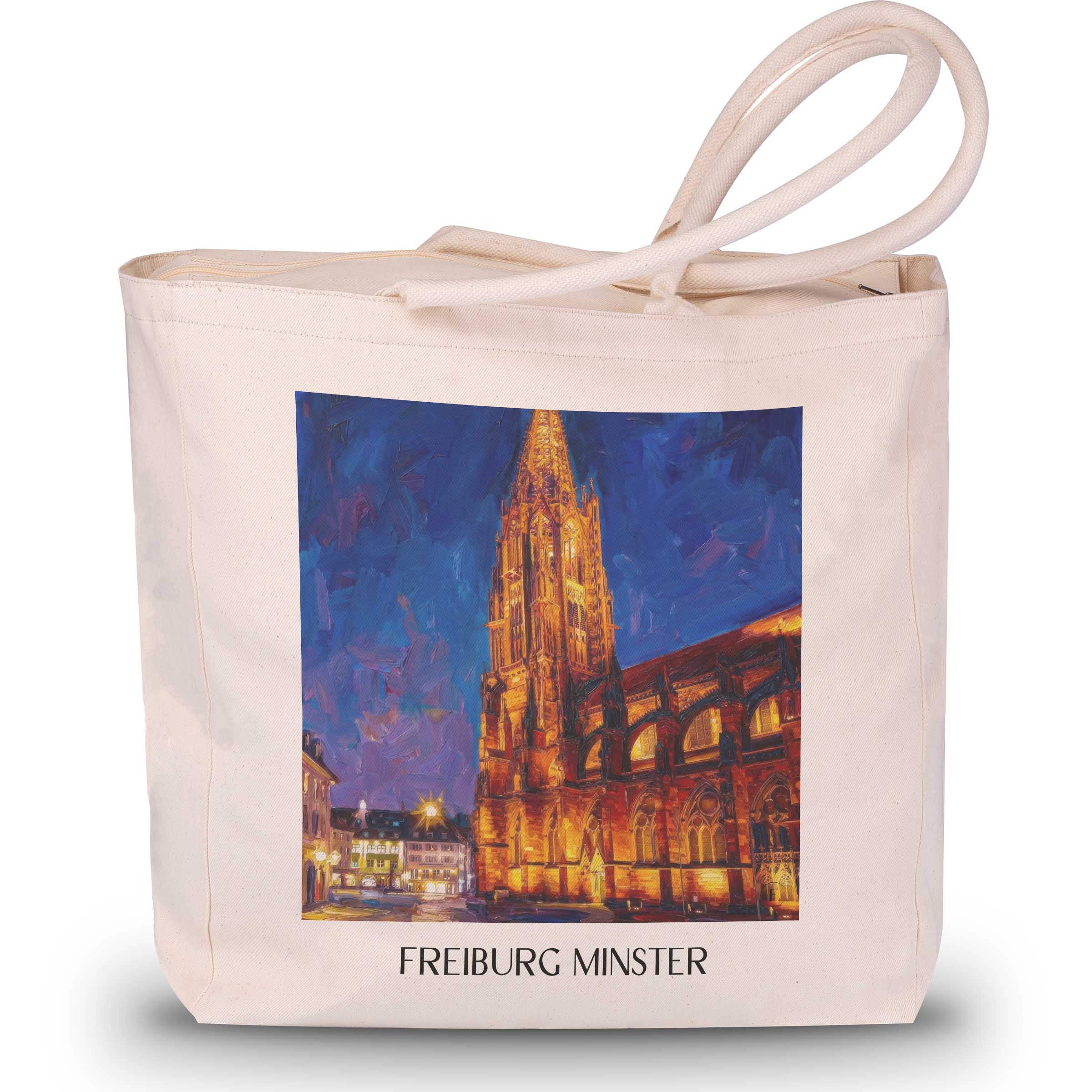 Freiburger Münster Shopping Tasche - Schwarzwald - Deutschland Tote Bag - Einkaufstasche im Ölgemälde Stil