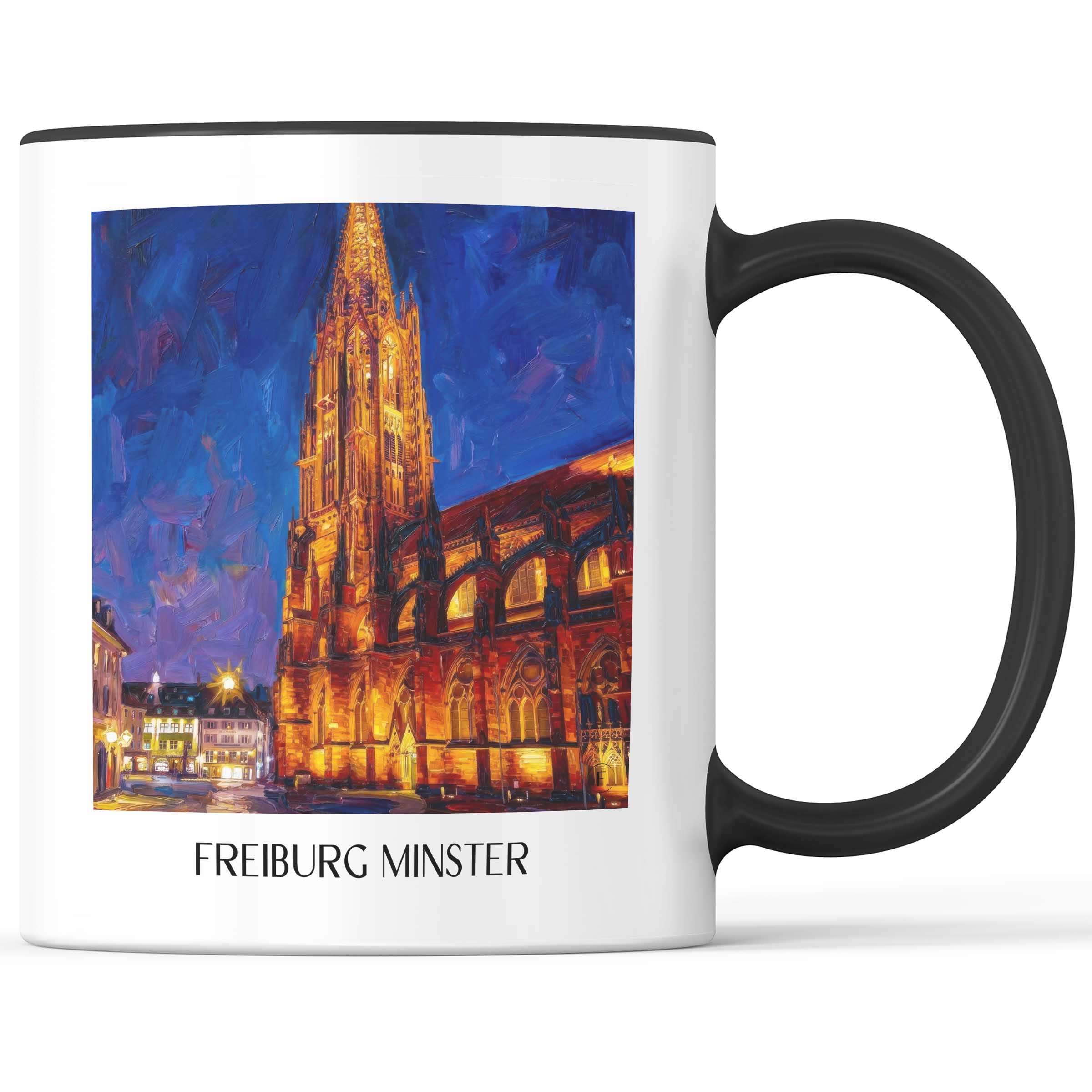 Freiburger Münster Kaffeebecher - Schwarzwald - Deutschland Becher - Kaffeetasse im Ölgemälde Stil