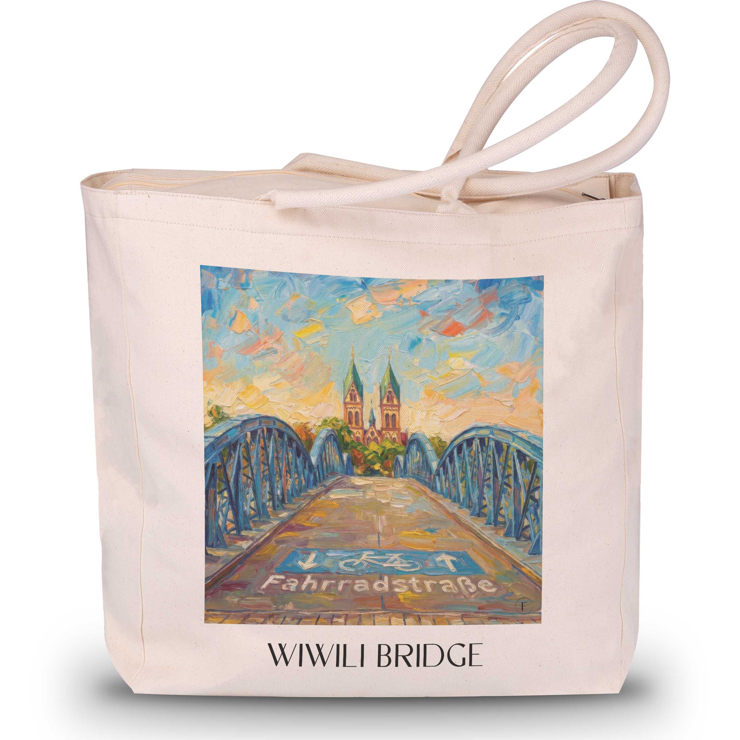 Wiwili Brücke Shopping Tasche - Freiburg - Deutschland Tote Bag - Einkaufstasche im Ölgemälde Stil