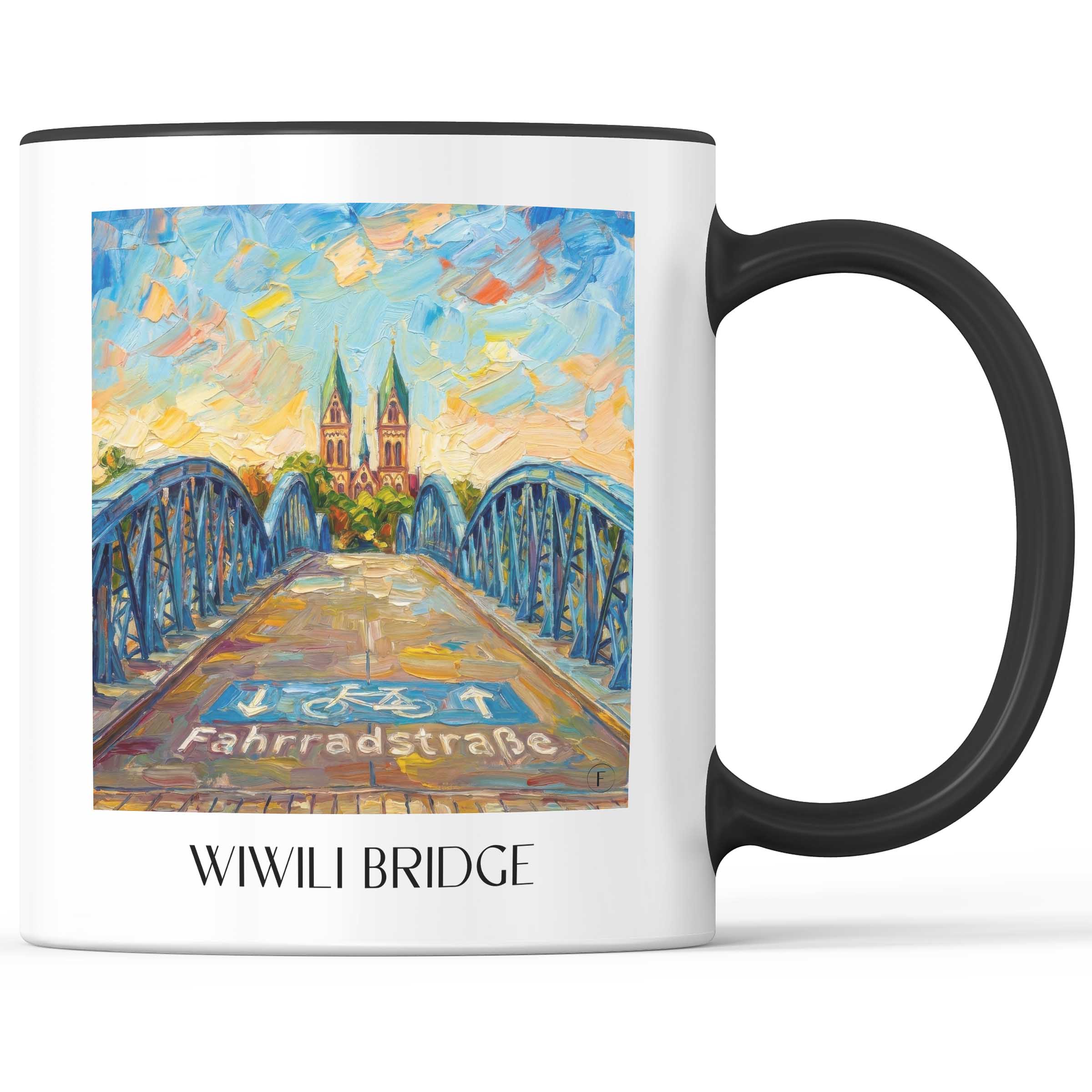 Wiwili Brücke Kaffeebecher - Freiburg - Deutschland Becher - Kaffeetasse im Ölgemälde Stil