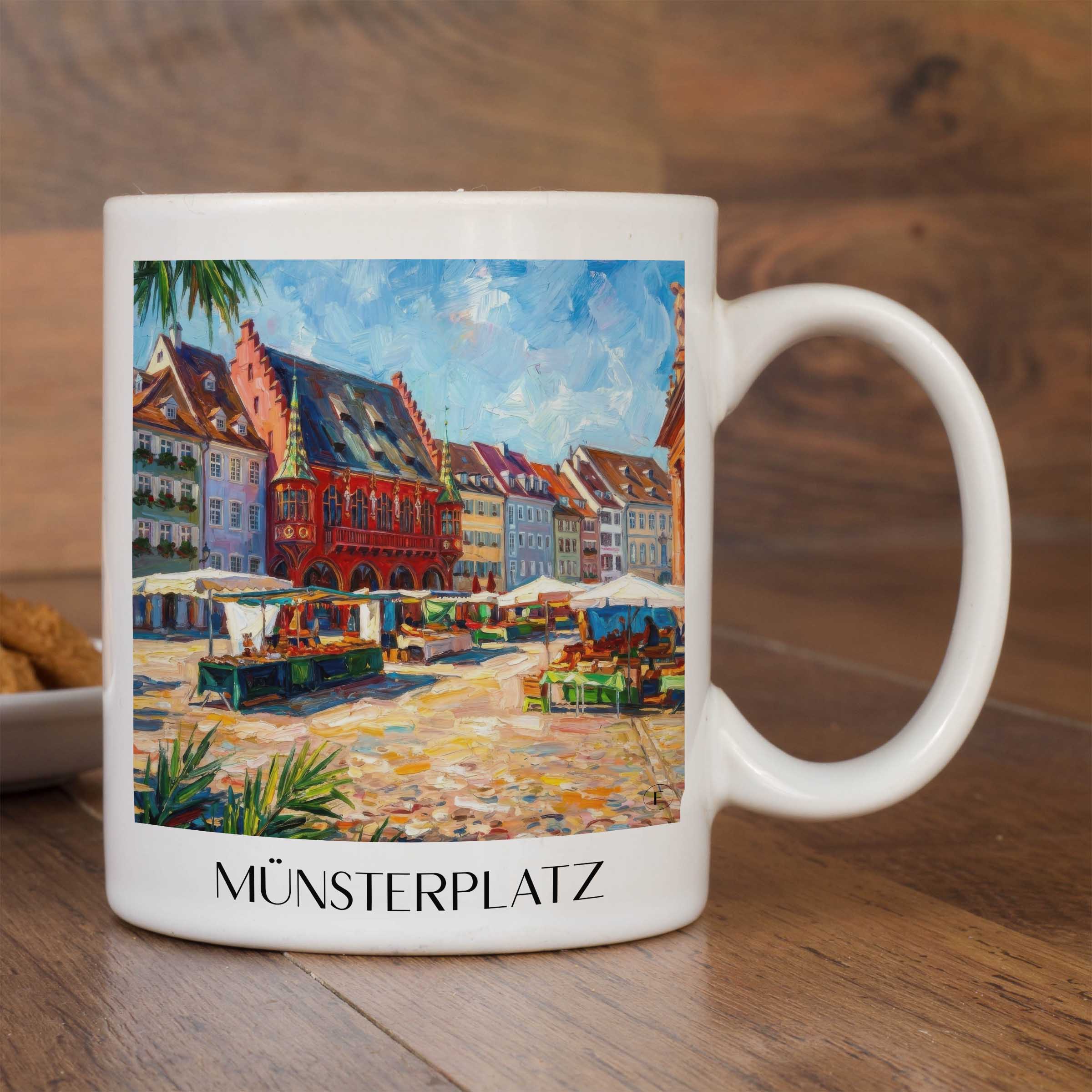 münsterplatz-freiburg-deutschland-kaffeebecher-oil-painting-oelgemaelde