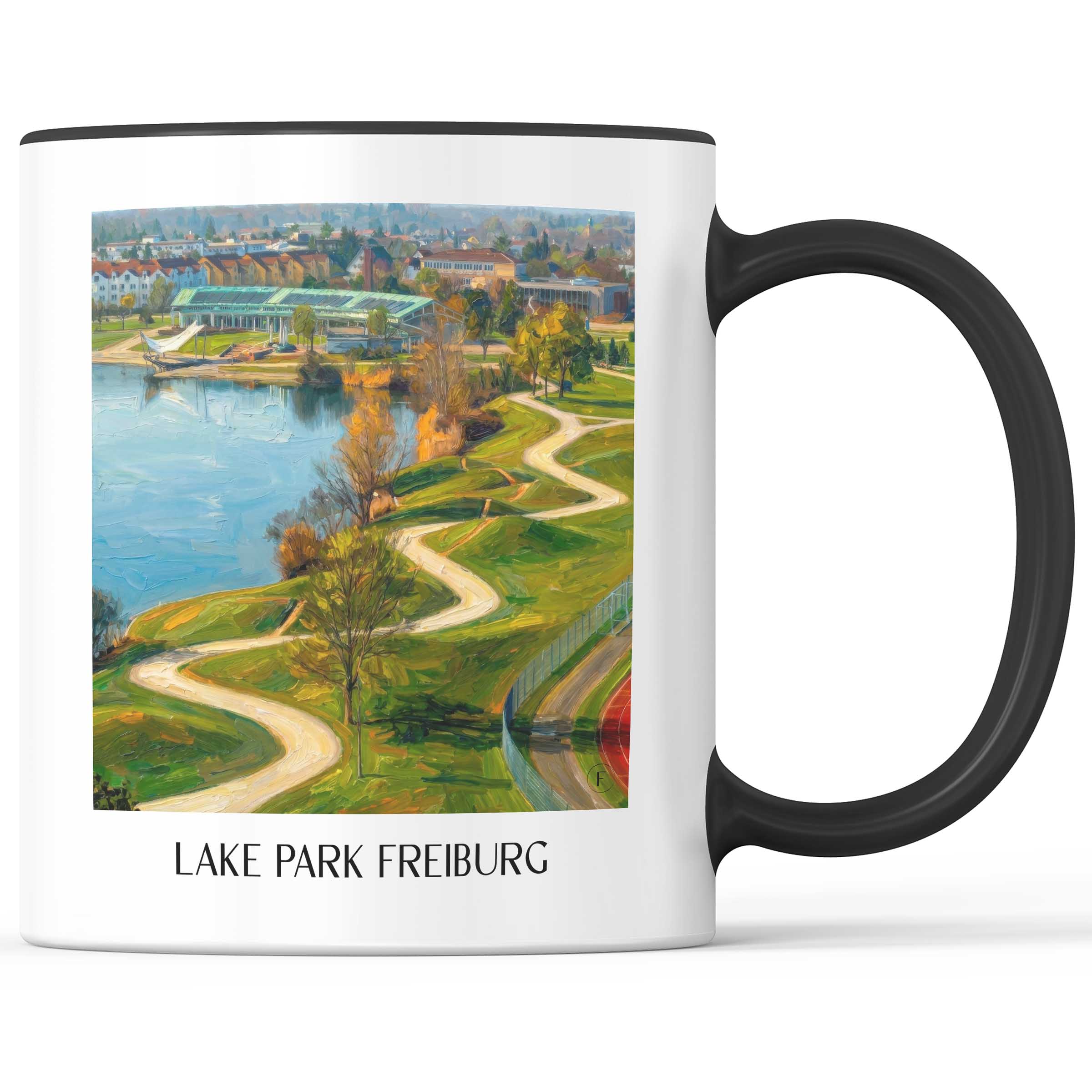 Seepark Kaffeebecher - Freiburg - Deutschland Becher - Kaffeetasse im Ölgemälde Stil