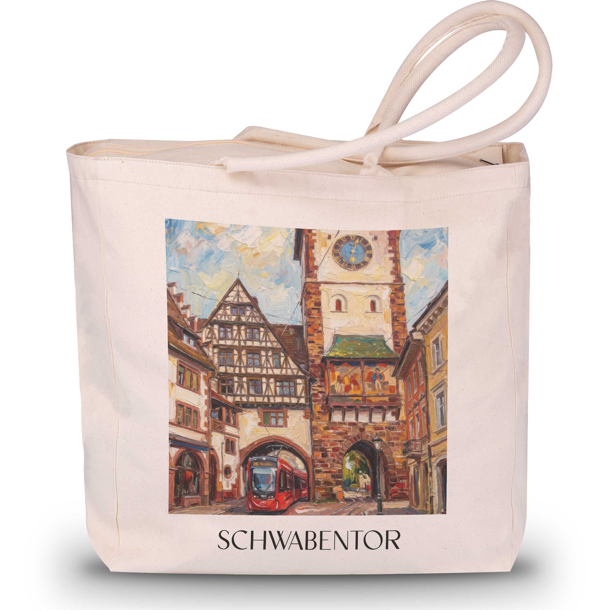 Schwabentor Shopping Tasche - Freiburg - Deutschland Tote Bag - Einkaufstasche im Ölgemälde Stil