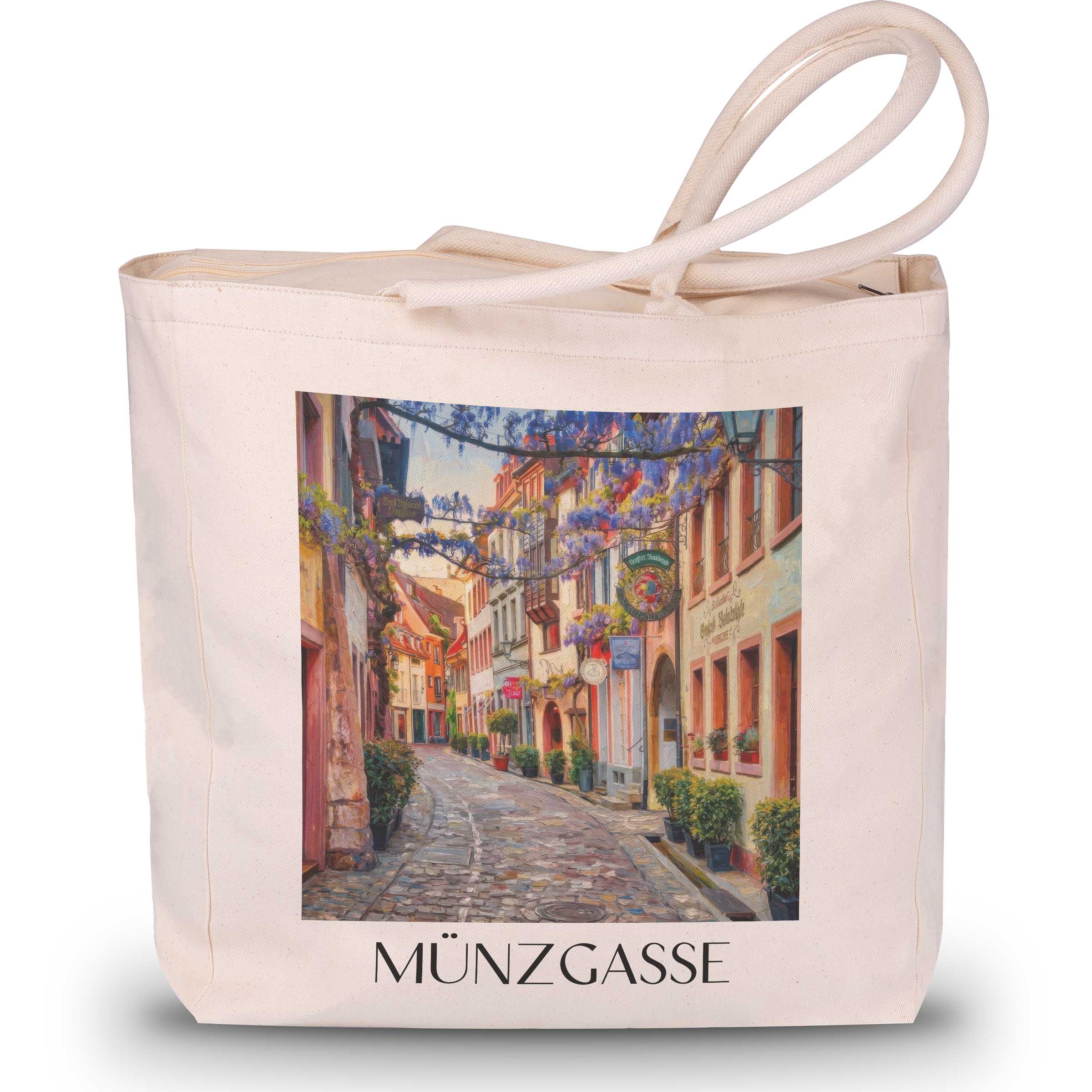 Münzgasse Shopping Tasche - Freiburg - Deutschland Tote Bag - Einkaufstasche im Ölgemälde Stil