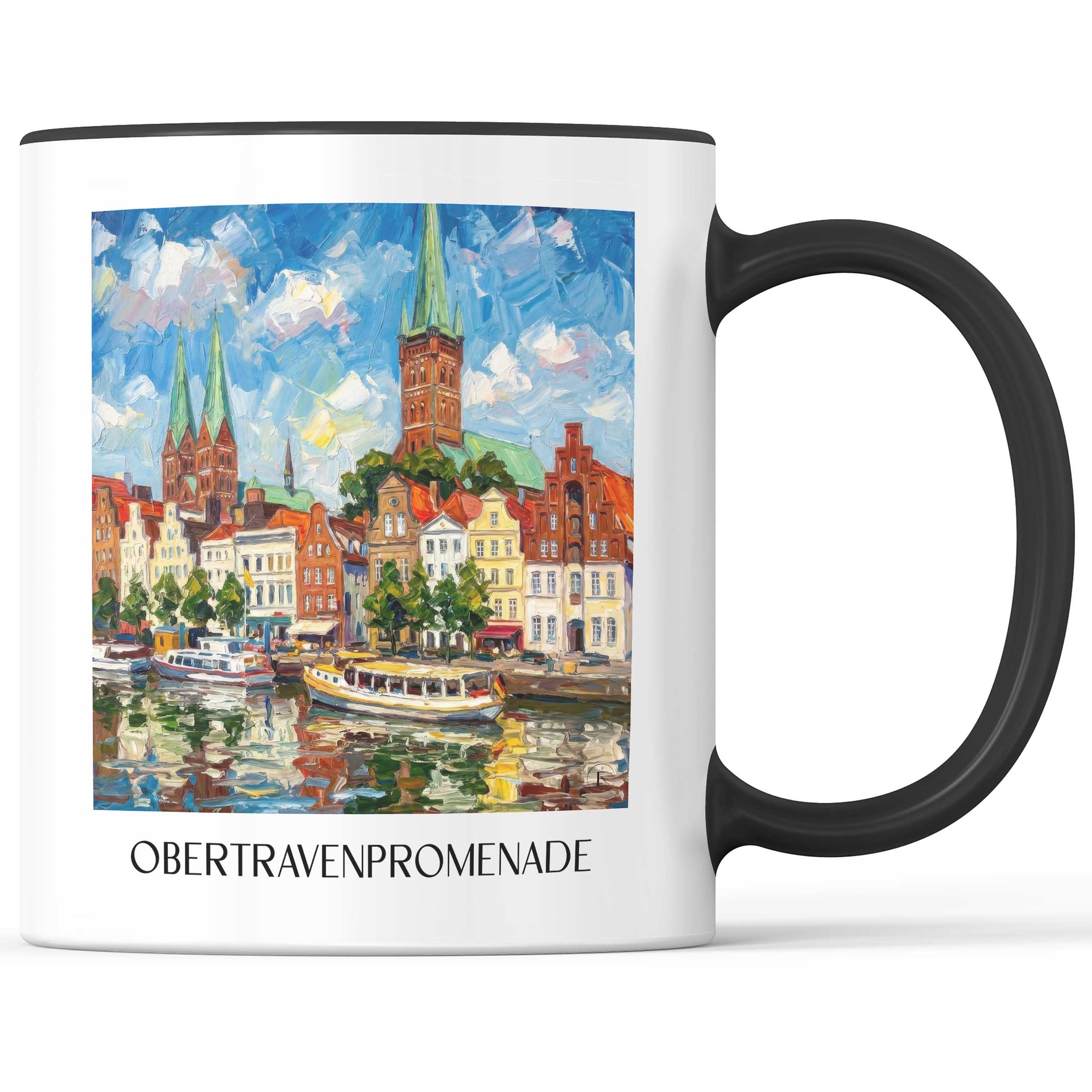 Obertravenpromenade Kaffeebecher - Lübeck - Deutschland Becher - Kaffeetasse im Ölgemälde Stil
