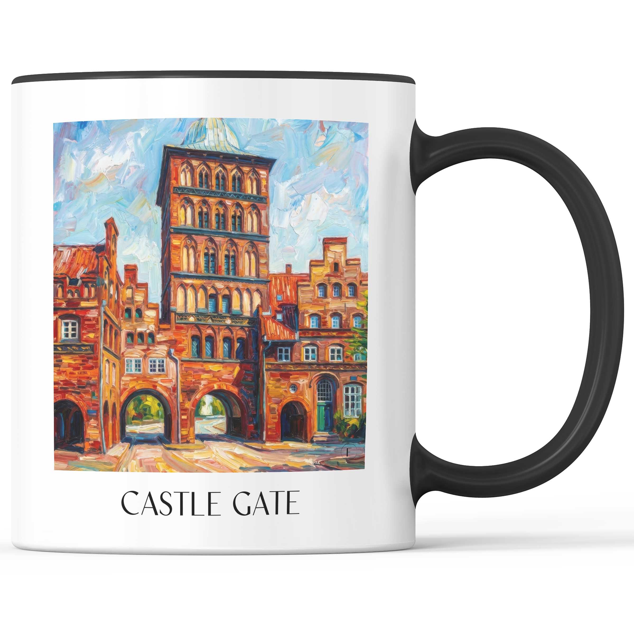 Burgtor Kaffeebecher - Lübeck - Deutschland Becher - Kaffeetasse im Ölgemälde Stil