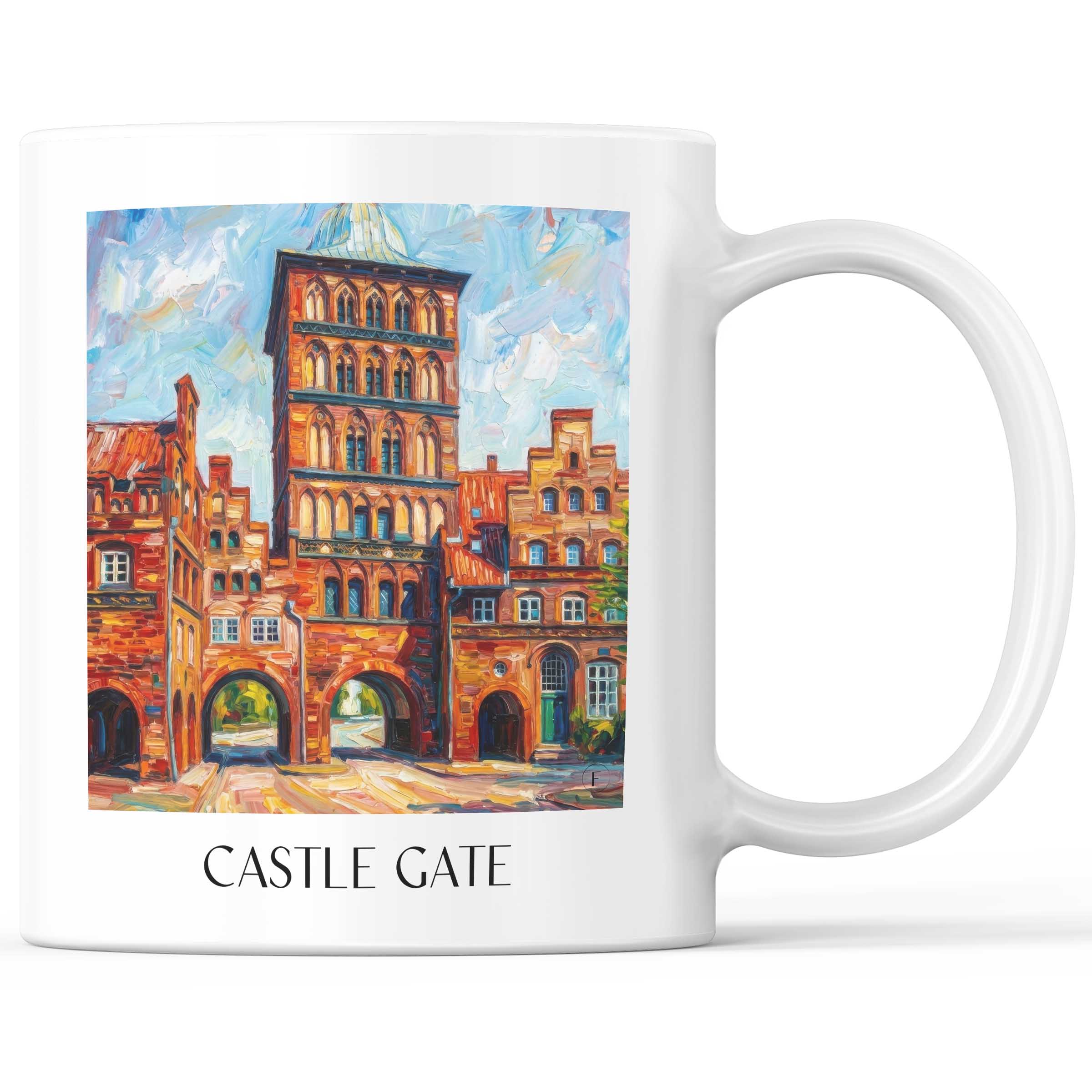 Burgtor Kaffeebecher - Lübeck - Deutschland Becher - Kaffeetasse im Ölgemälde Stil