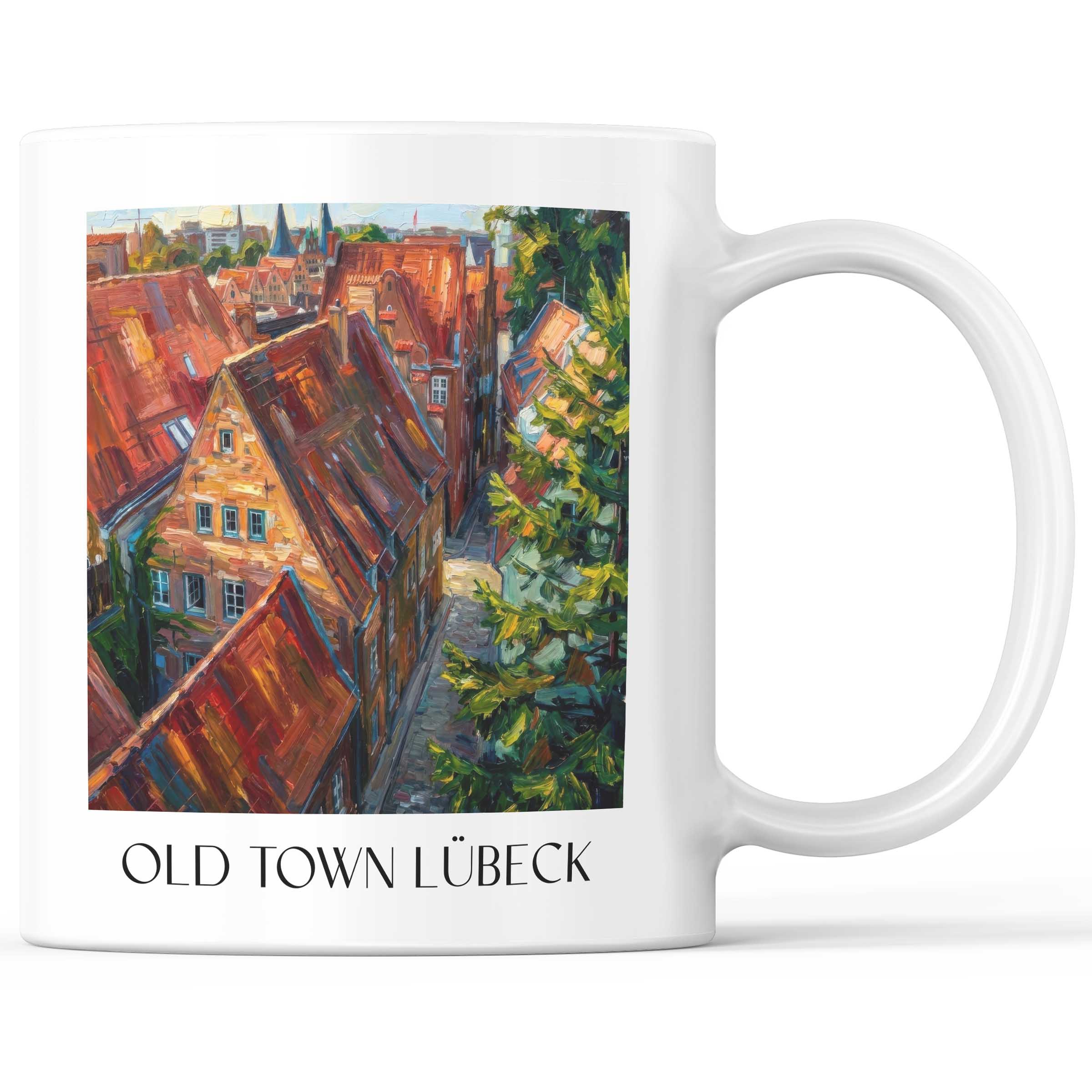 Altstadt Kaffeebecher - Lübeck - Deutschland Becher - Kaffeetasse im Ölgemälde Stil