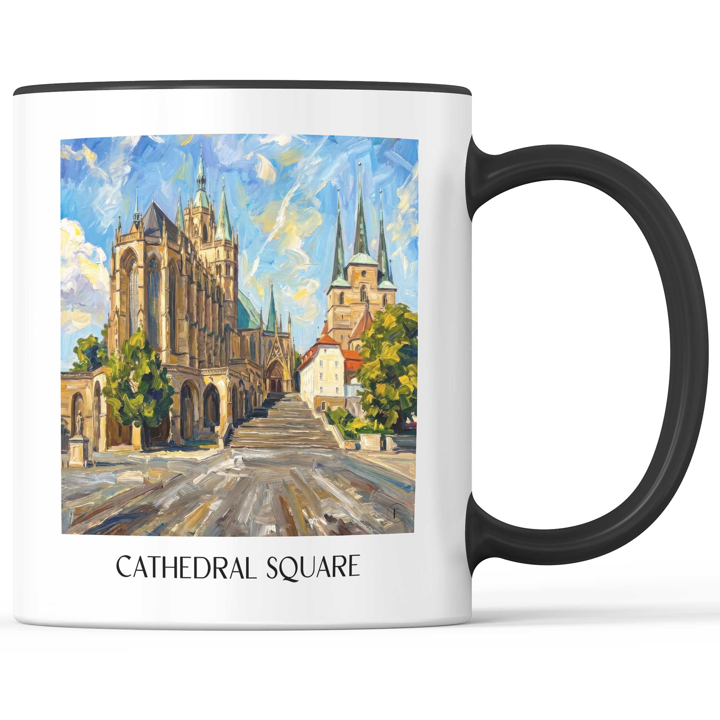 Domplatz Kaffeebecher - Erfurt - Deutschland Becher - Kaffeetasse im Ölgemälde Stil