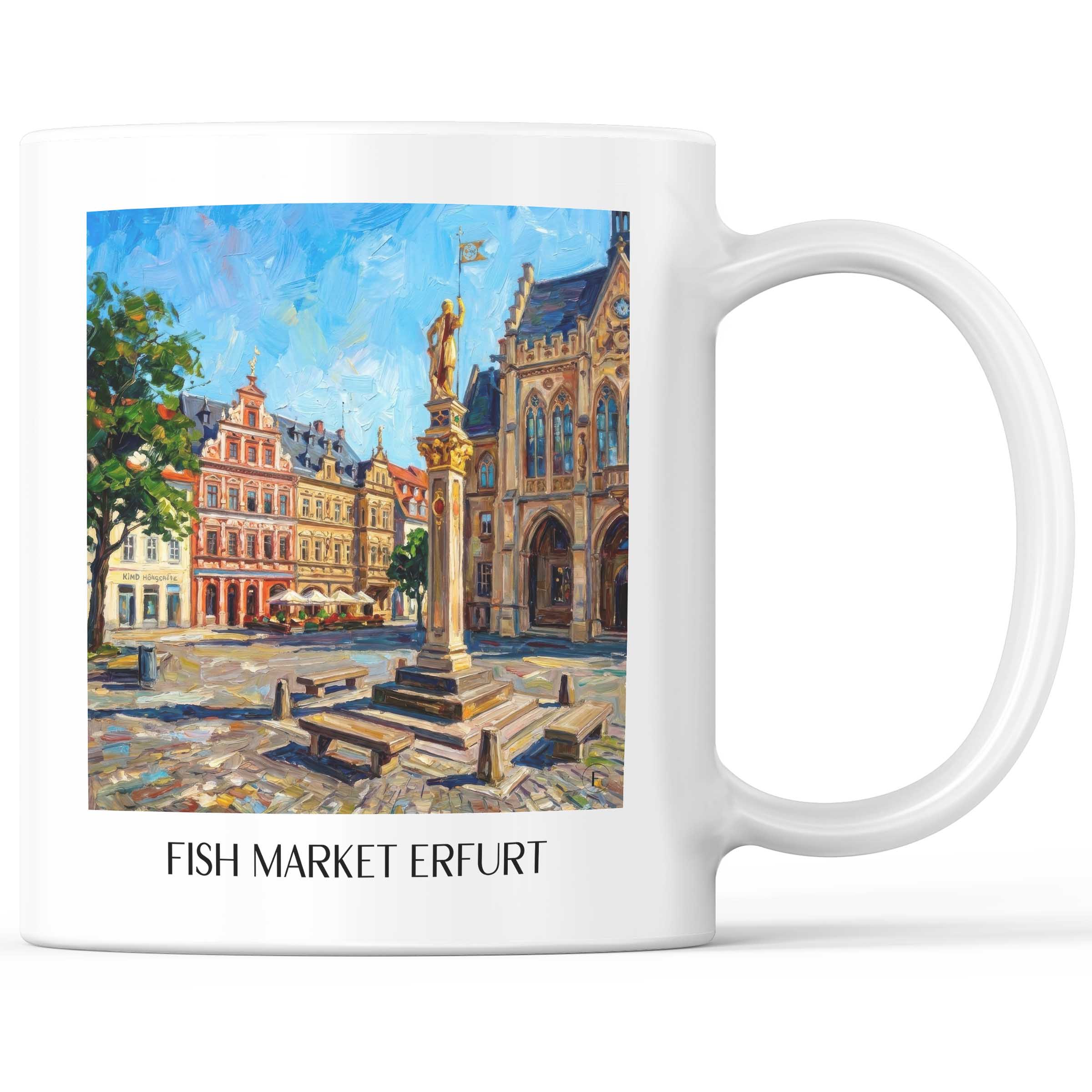 Fischmarkt Kaffeebecher - Erfurt - Deutschland Becher - Kaffeetasse im Ölgemälde Stil