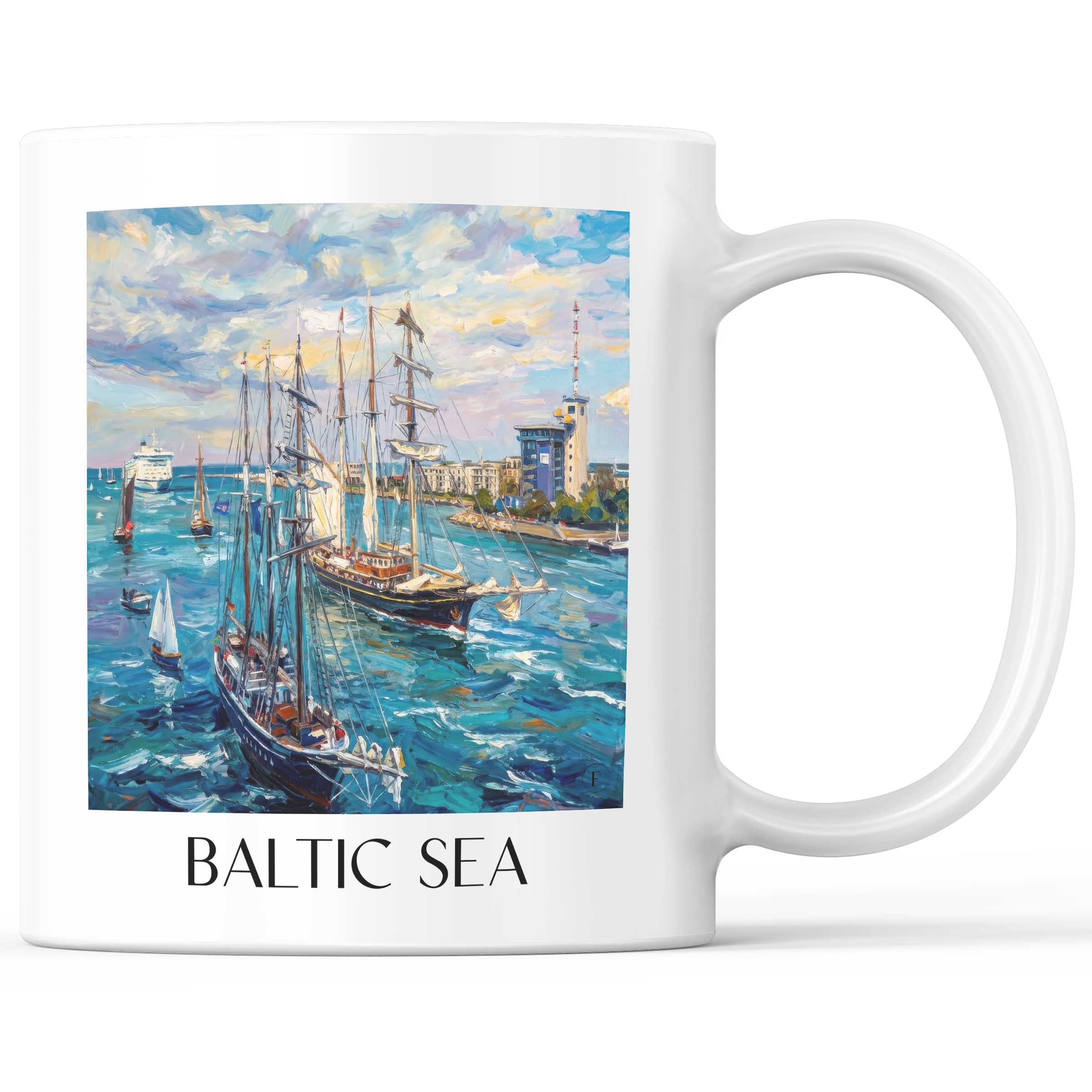 Ostsee Kaffeebecher - Rostock - Deutschland Becher - Kaffeetasse im Ölgemälde Stil