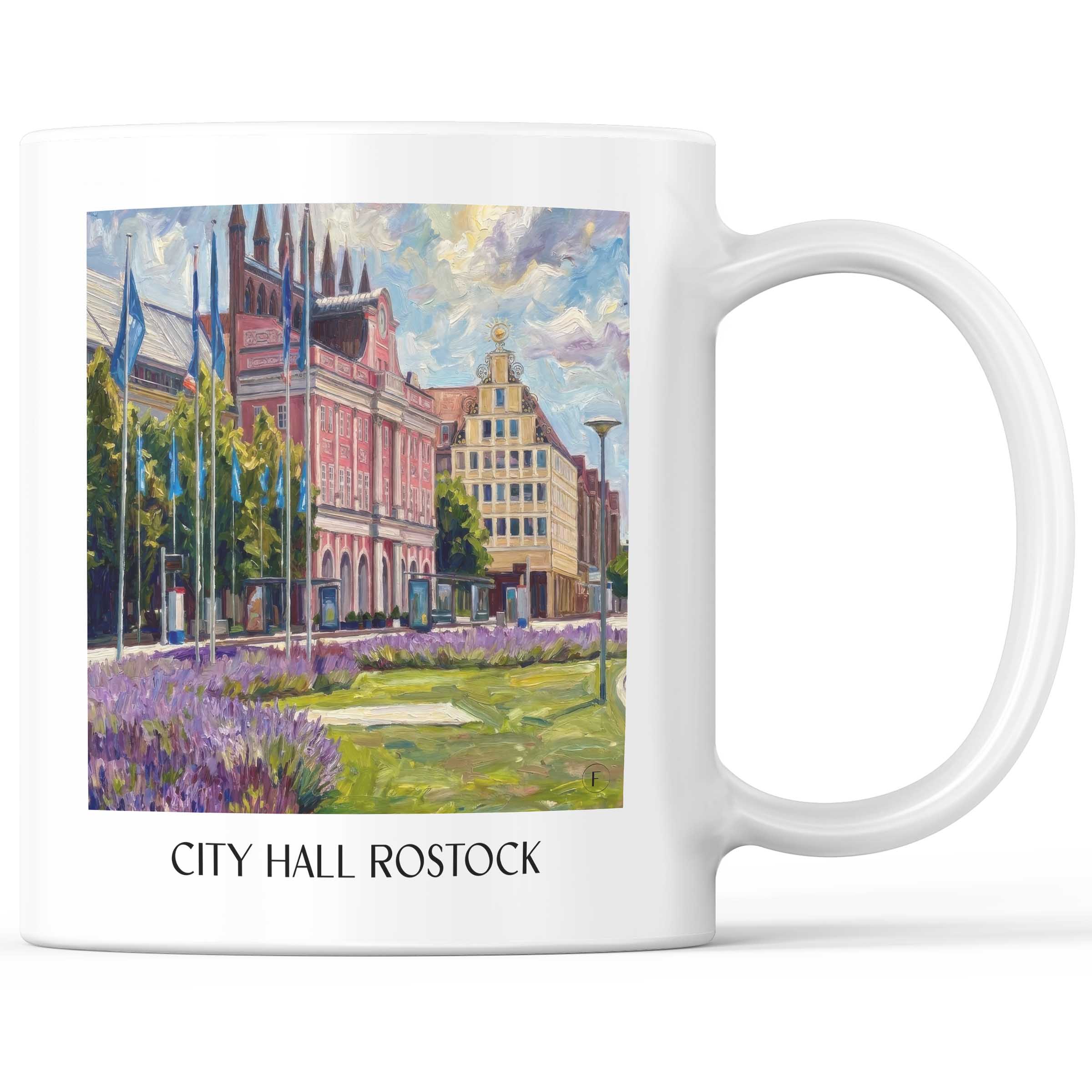 Rathaus Kaffeebecher - Rostock - Deutschland Becher - Kaffeetasse im Ölgemälde Stil